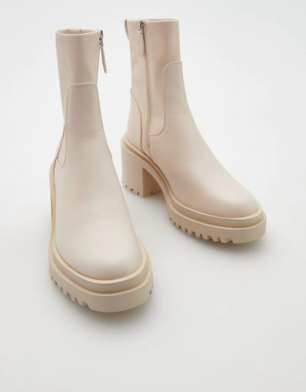 Cream Faux Leather Ankle Boots, , large image number 1