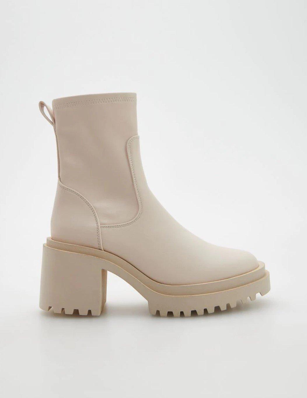 Cream Faux Leather Ankle Boots, , large image number 2