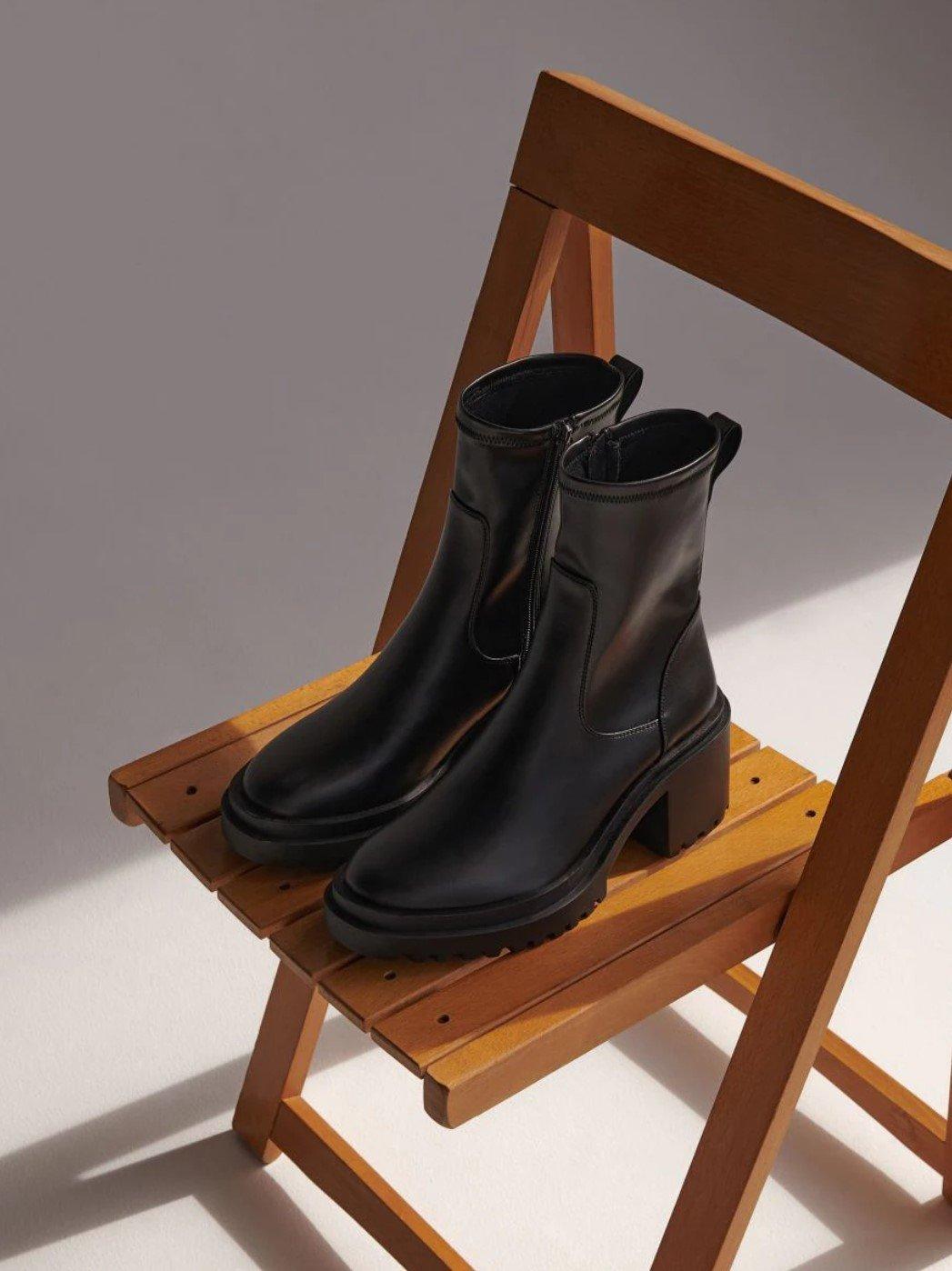 Black Faux Leather Ankle Boots, , large image number 1