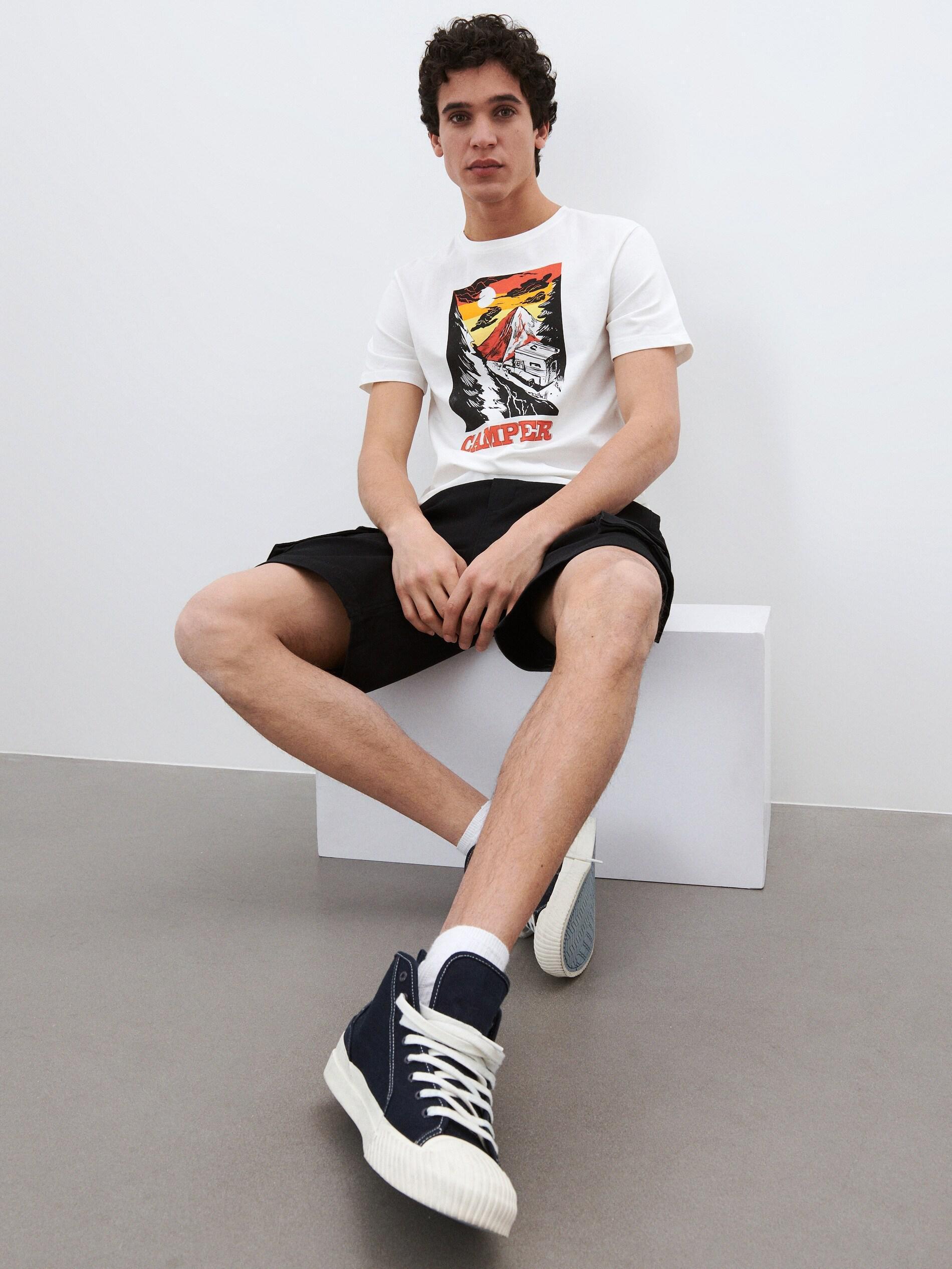 Cream Regular Fit T-Shirt With Print, , large image number 0