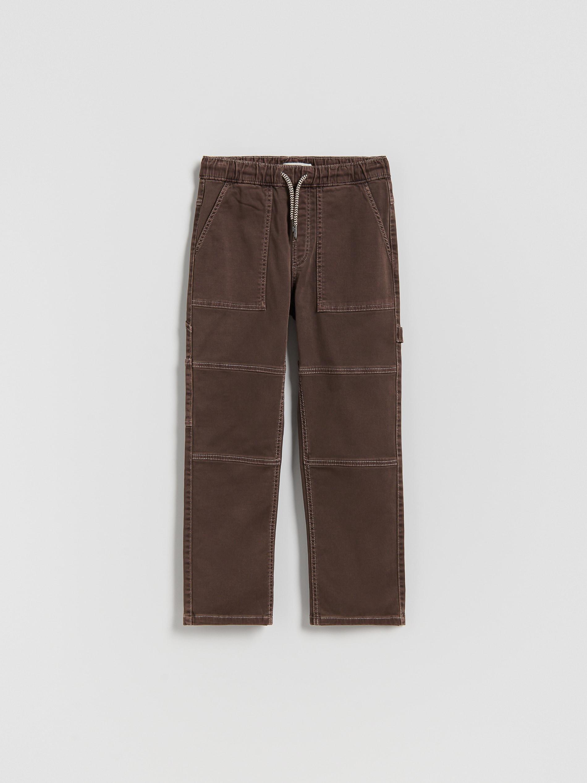 Brown Cotton Trousers With Stitching, Brown, medium