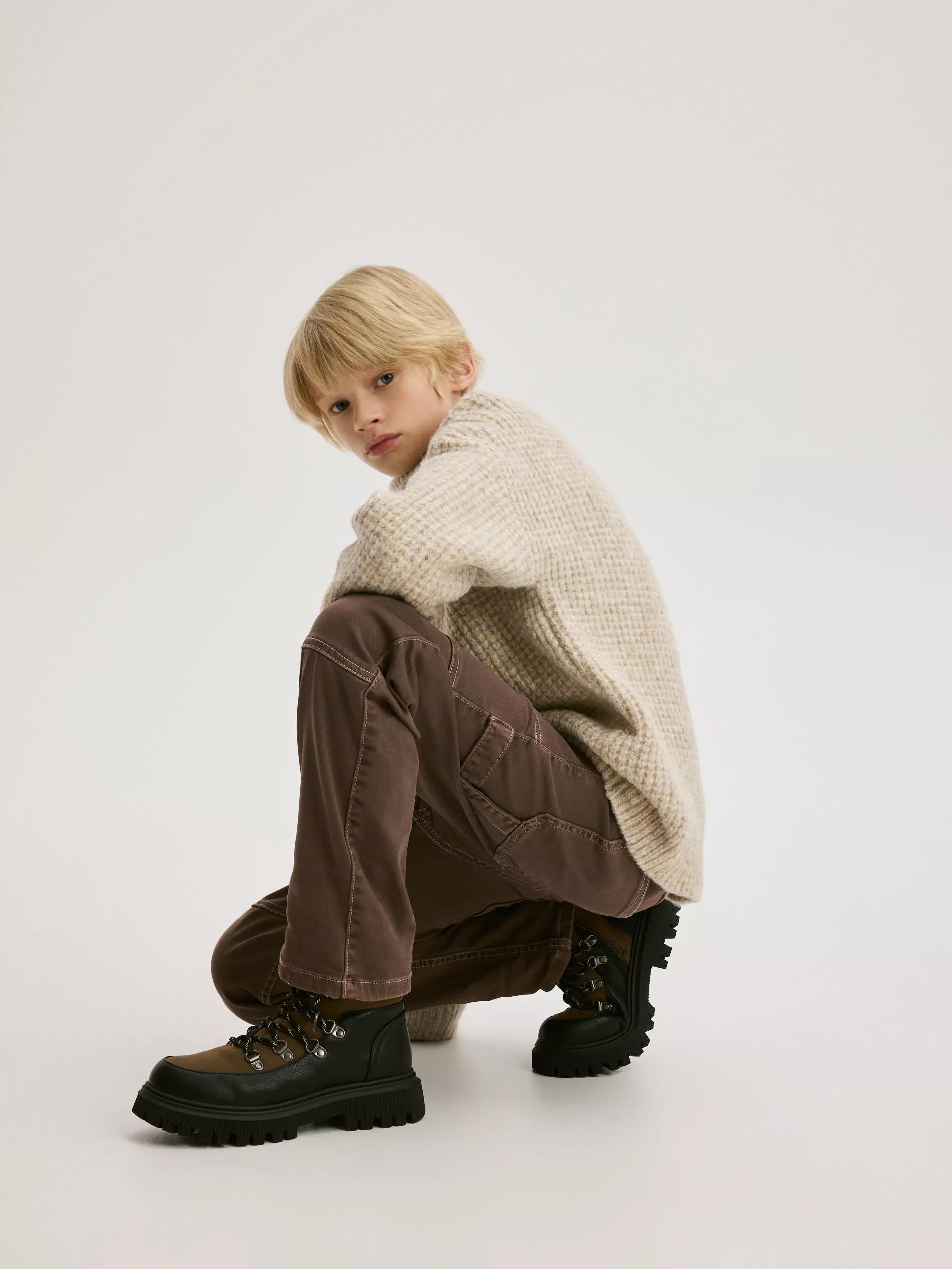 Brown Cotton Trousers With Stitching, Brown, large image number 3