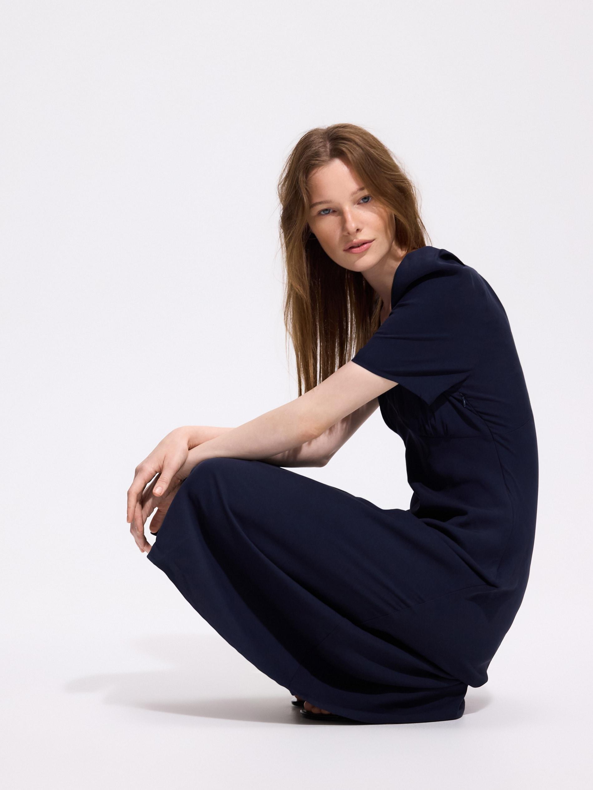 Navy Viscose Rich Midi Dress, Navy, large image number 3