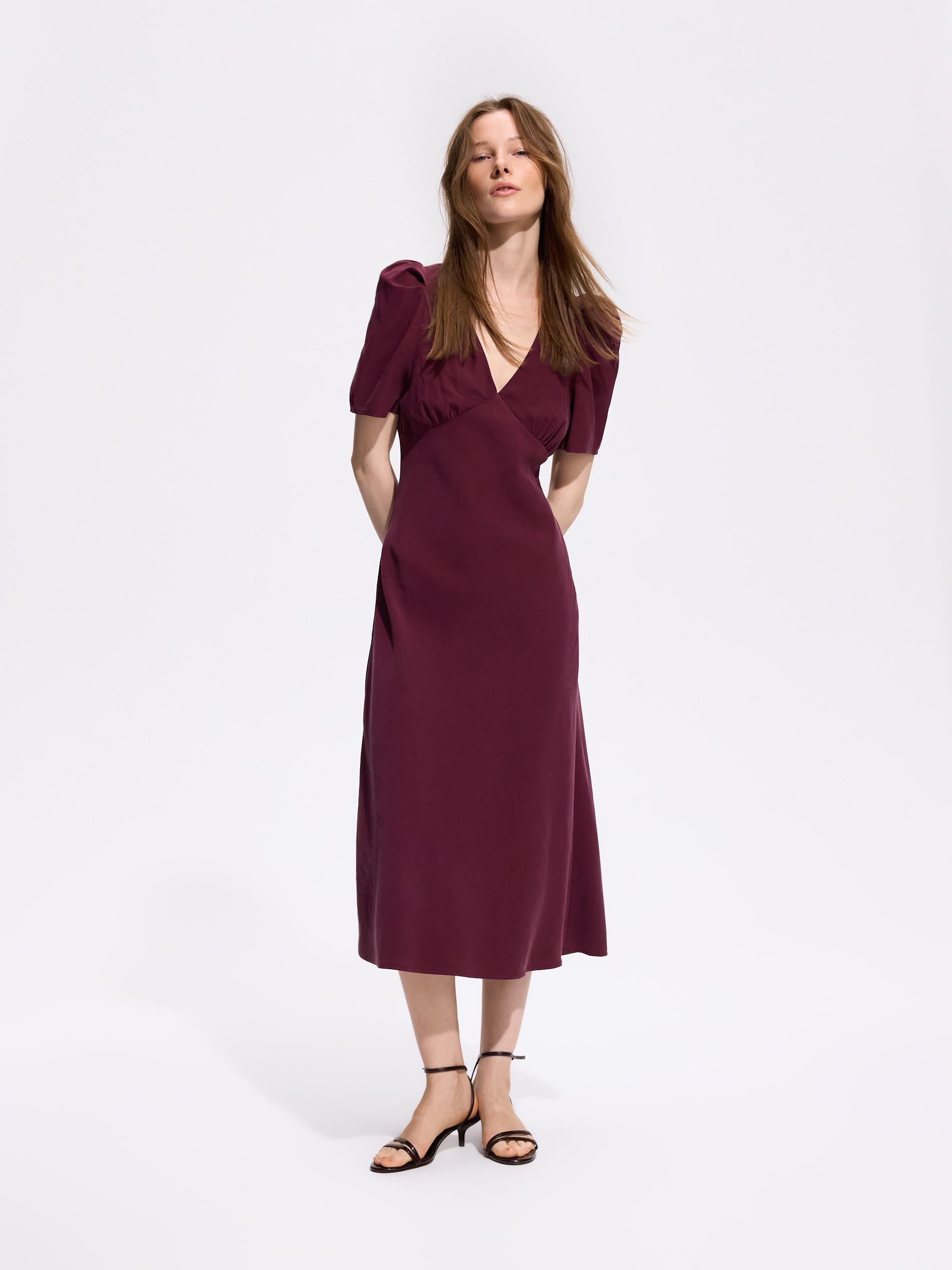 فستان غني بالفيسكوز ميدي أحمر, Burgundy, large image number 0