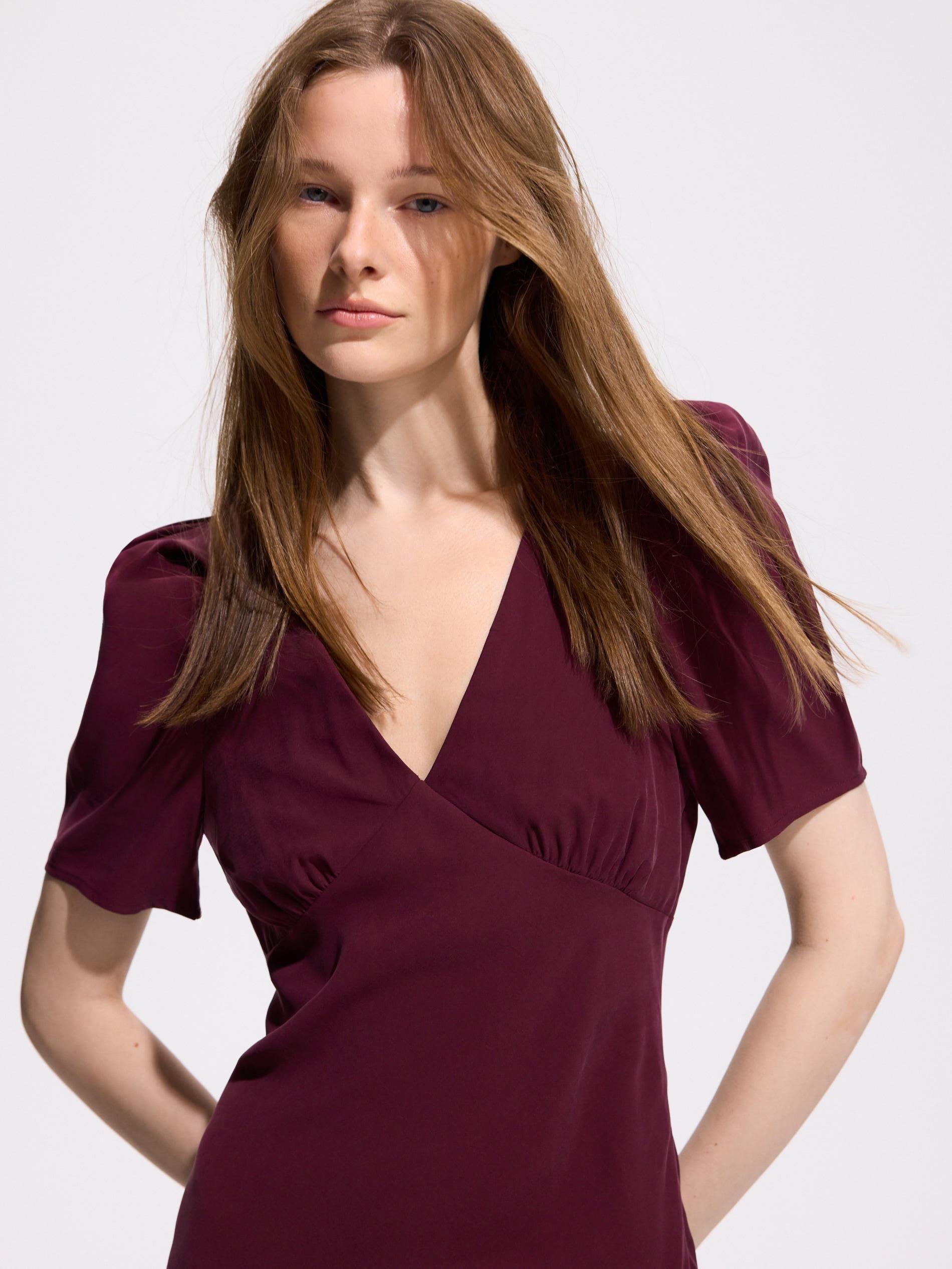 فستان غني بالفيسكوز ميدي أحمر, Burgundy, medium