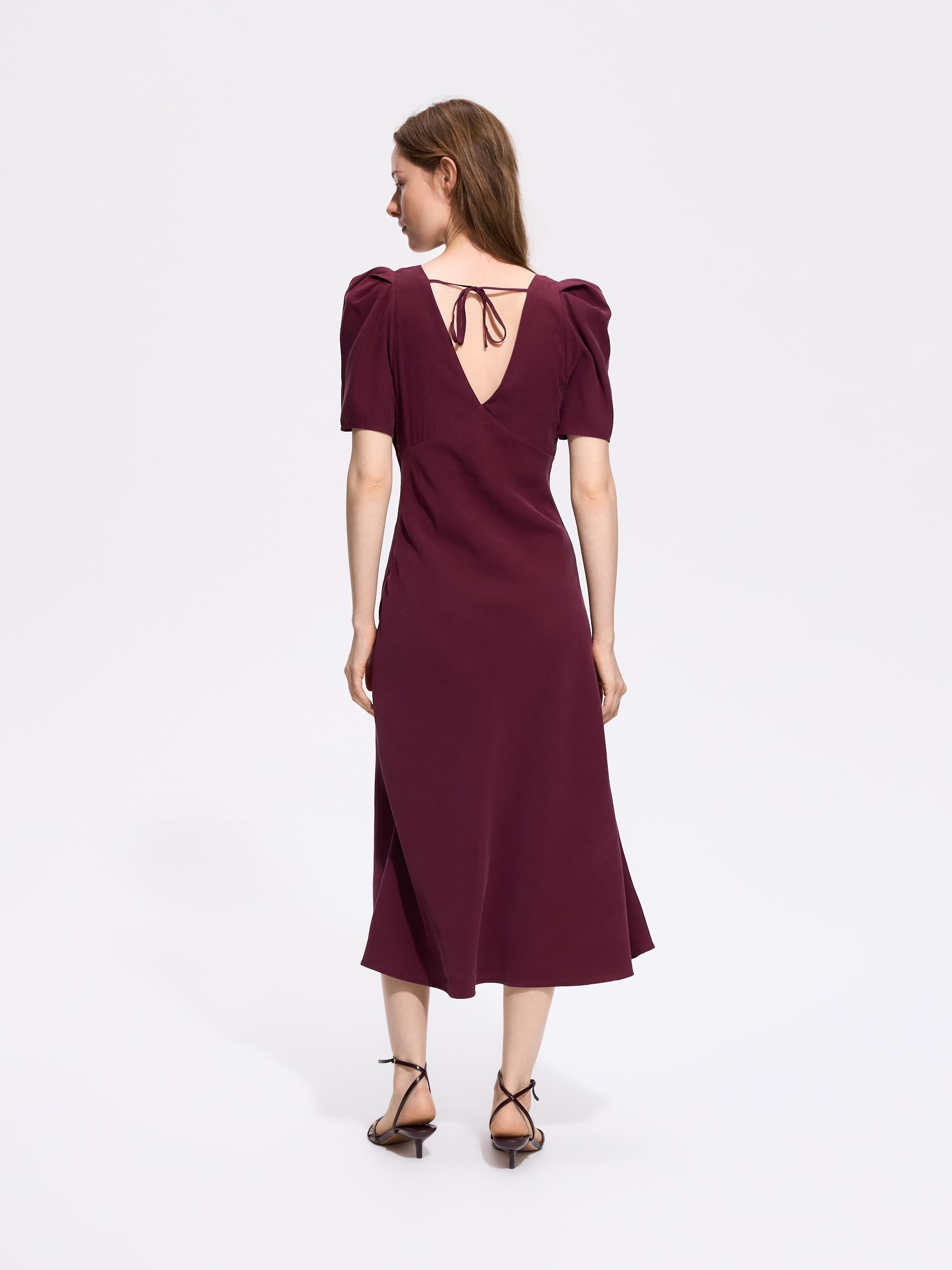 فستان غني بالفيسكوز ميدي أحمر, Burgundy, large image number 3