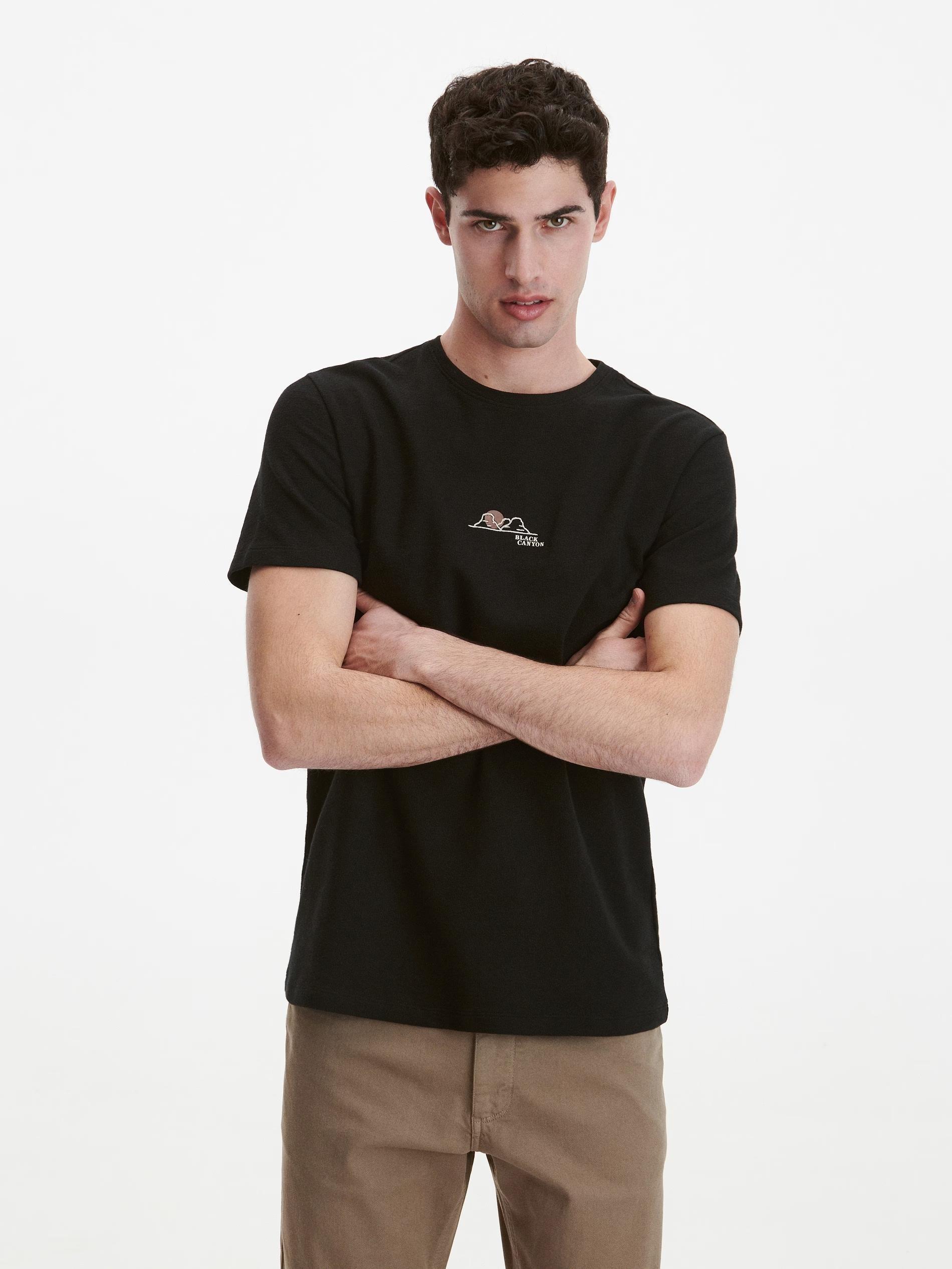 Black Cotton Embroidery T-Shirt, , large image number 1