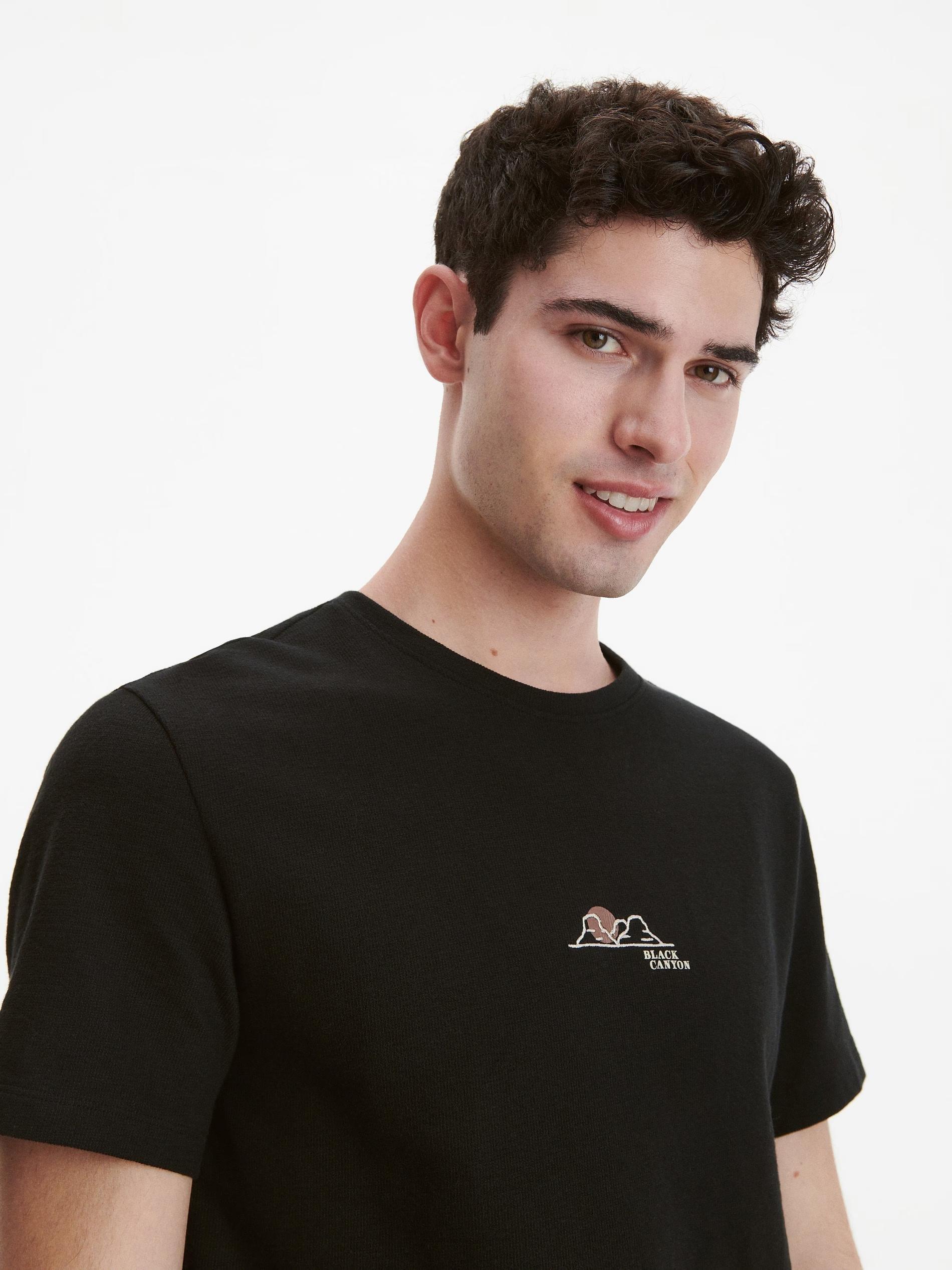 Black Cotton Embroidery T-Shirt, , large image number 2