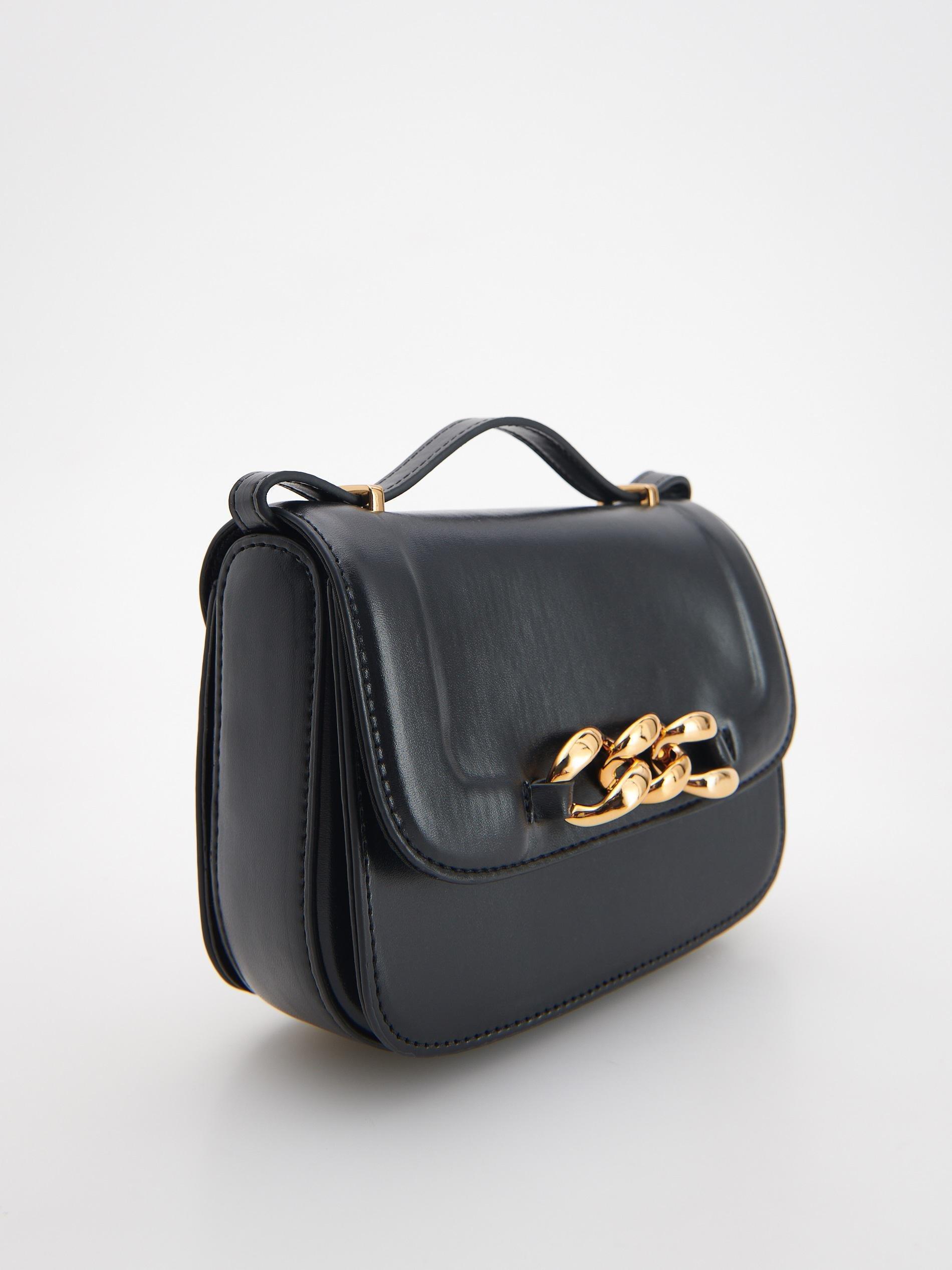Black Faux Leather Bag, , large image number 1