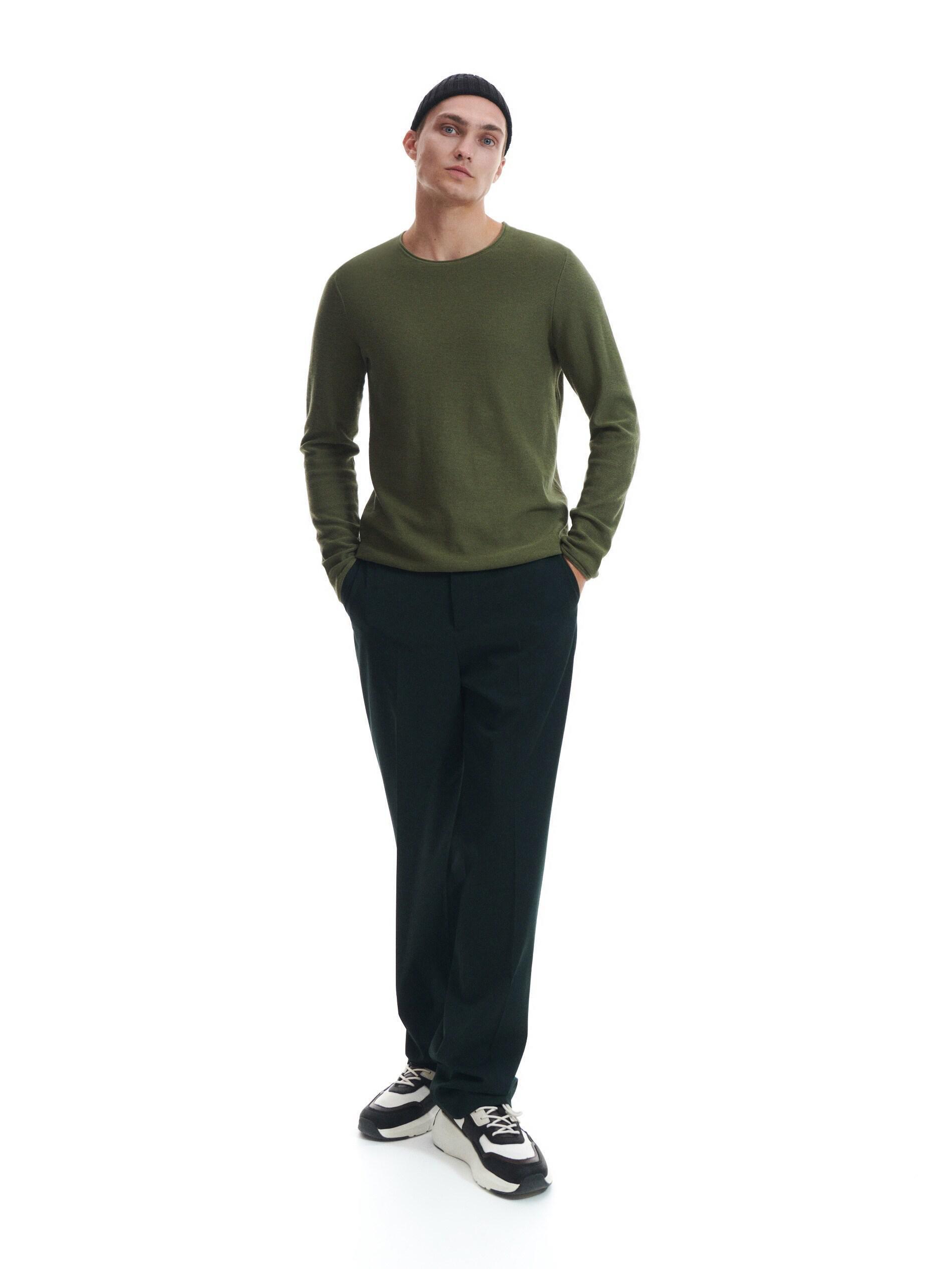 Green Fitted Rib Knit Jumper, , large image number 0