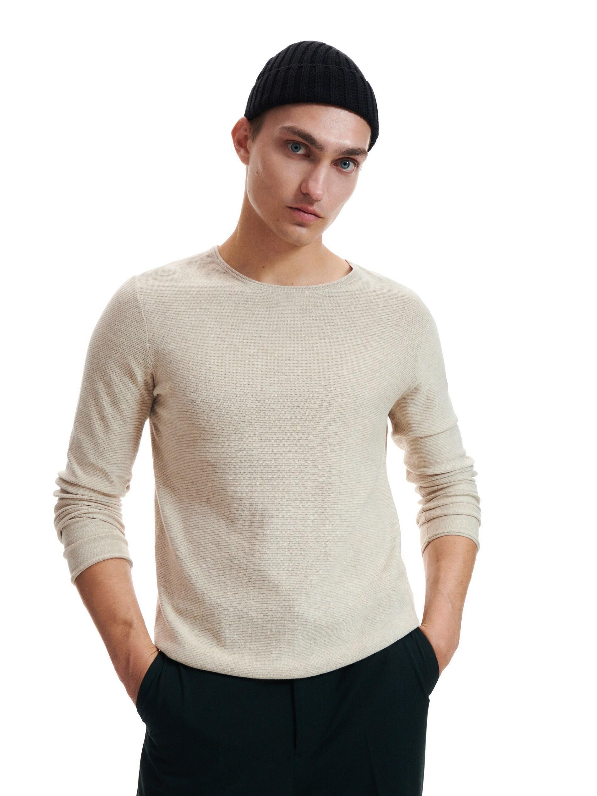 Beige Fitted Rib Knit Jumper, , large image number 0