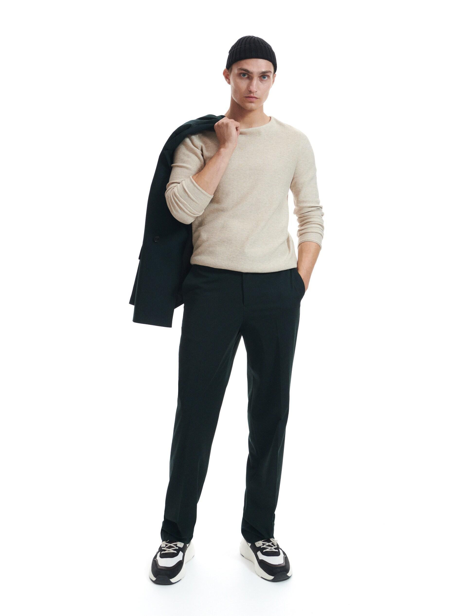 Beige Fitted Rib Knit Jumper, , large image number 1