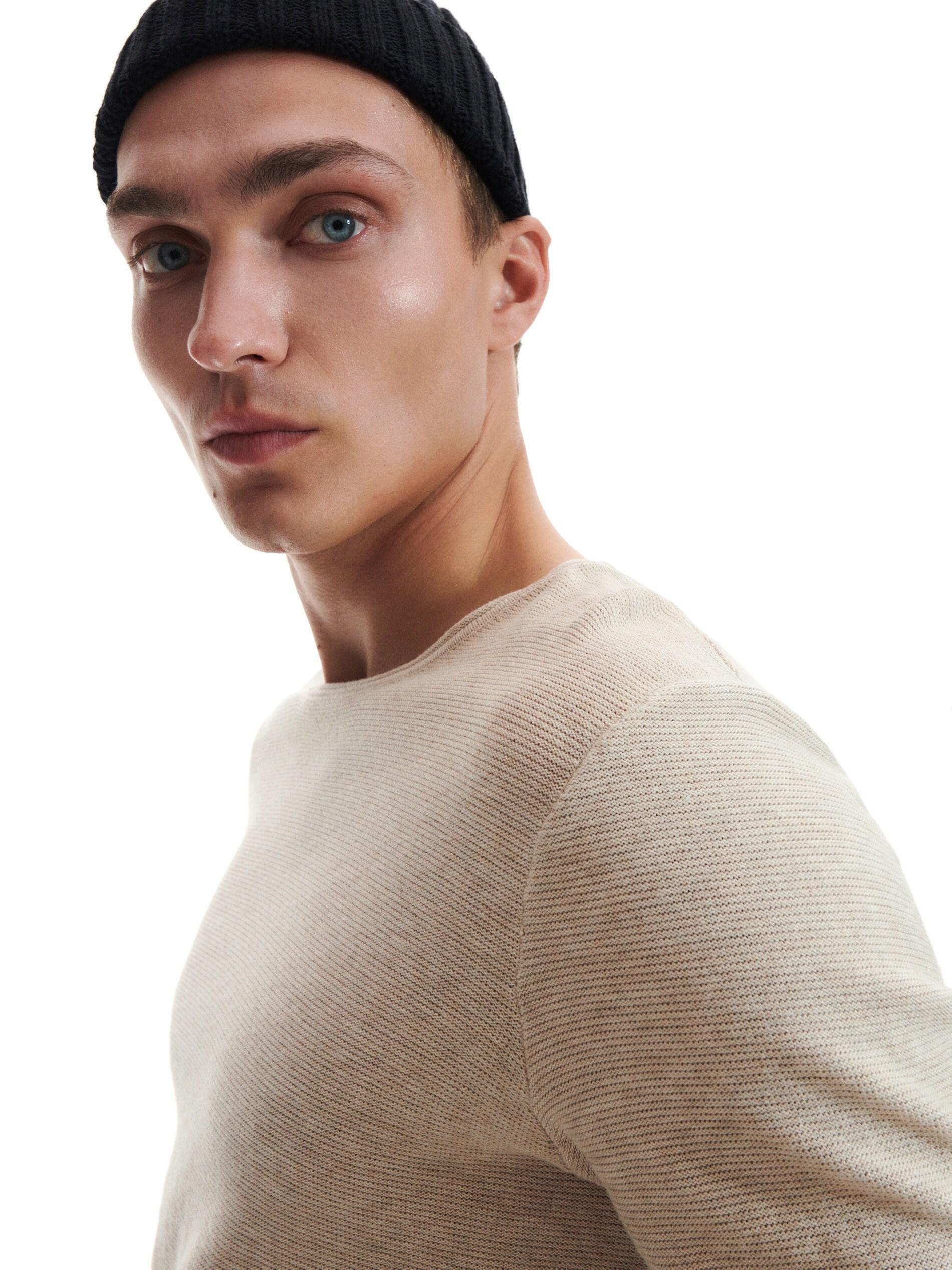 Beige Fitted Rib Knit Jumper, , large image number 2