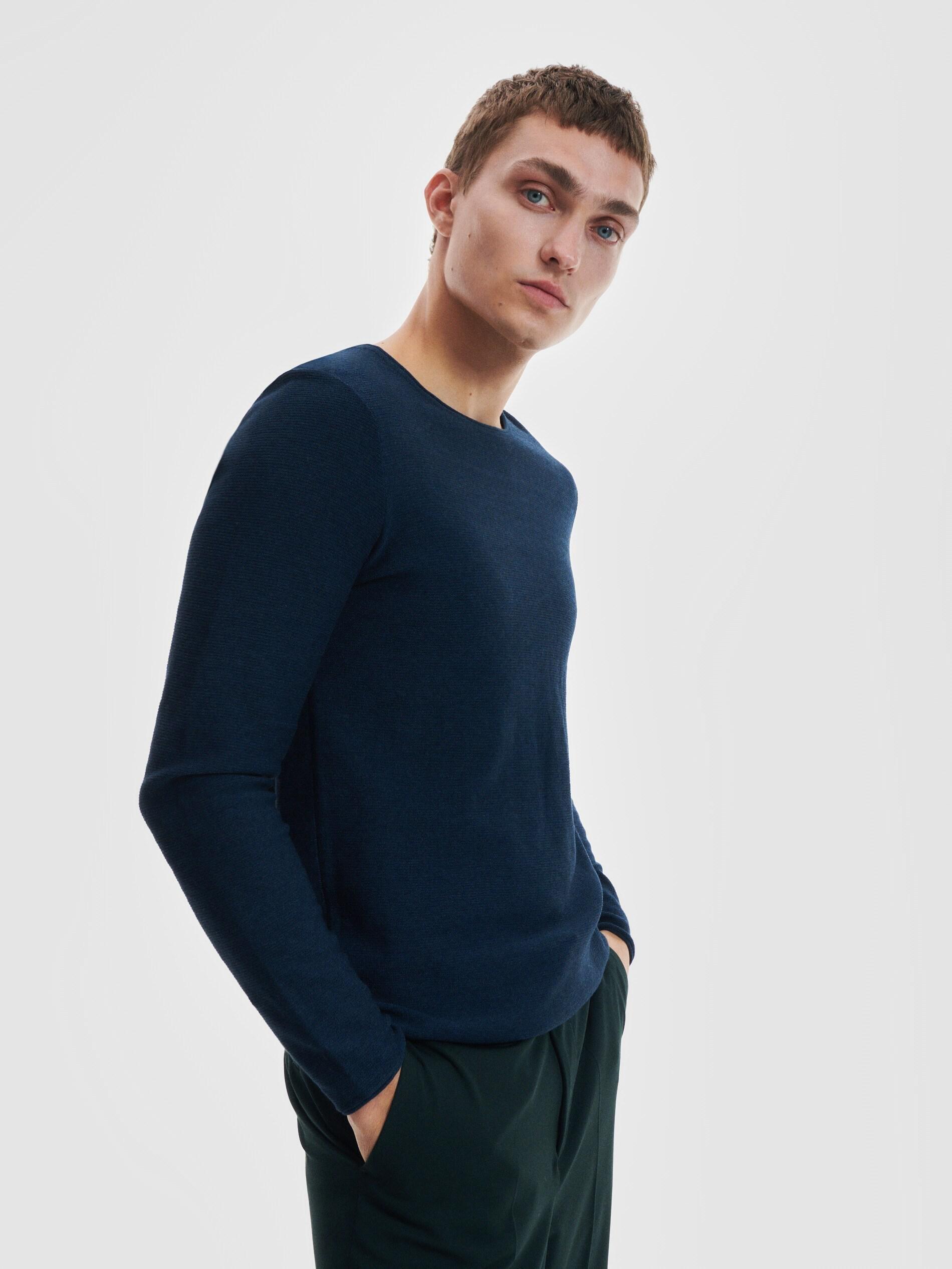 Navy Fitted Rib Knit Jumper, , large image number 0