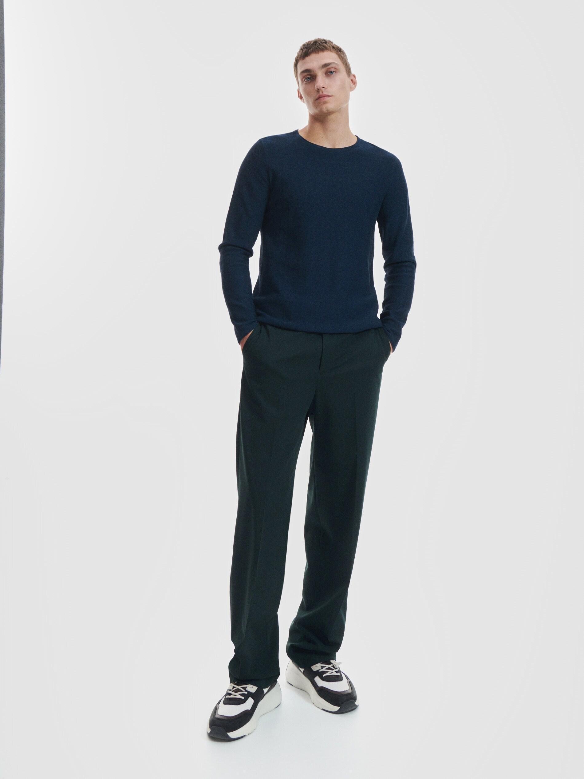 Navy Fitted Rib Knit Jumper, , large image number 1