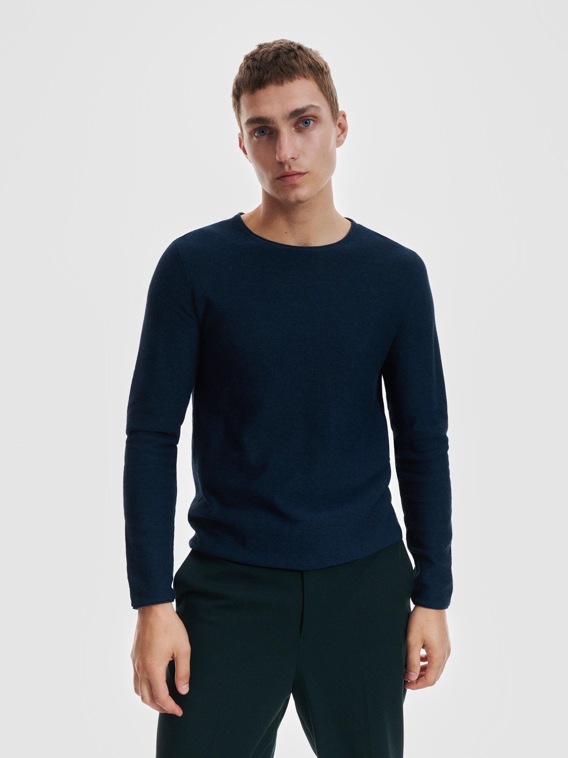 Navy Fitted Rib Knit Jumper, , large image number 2