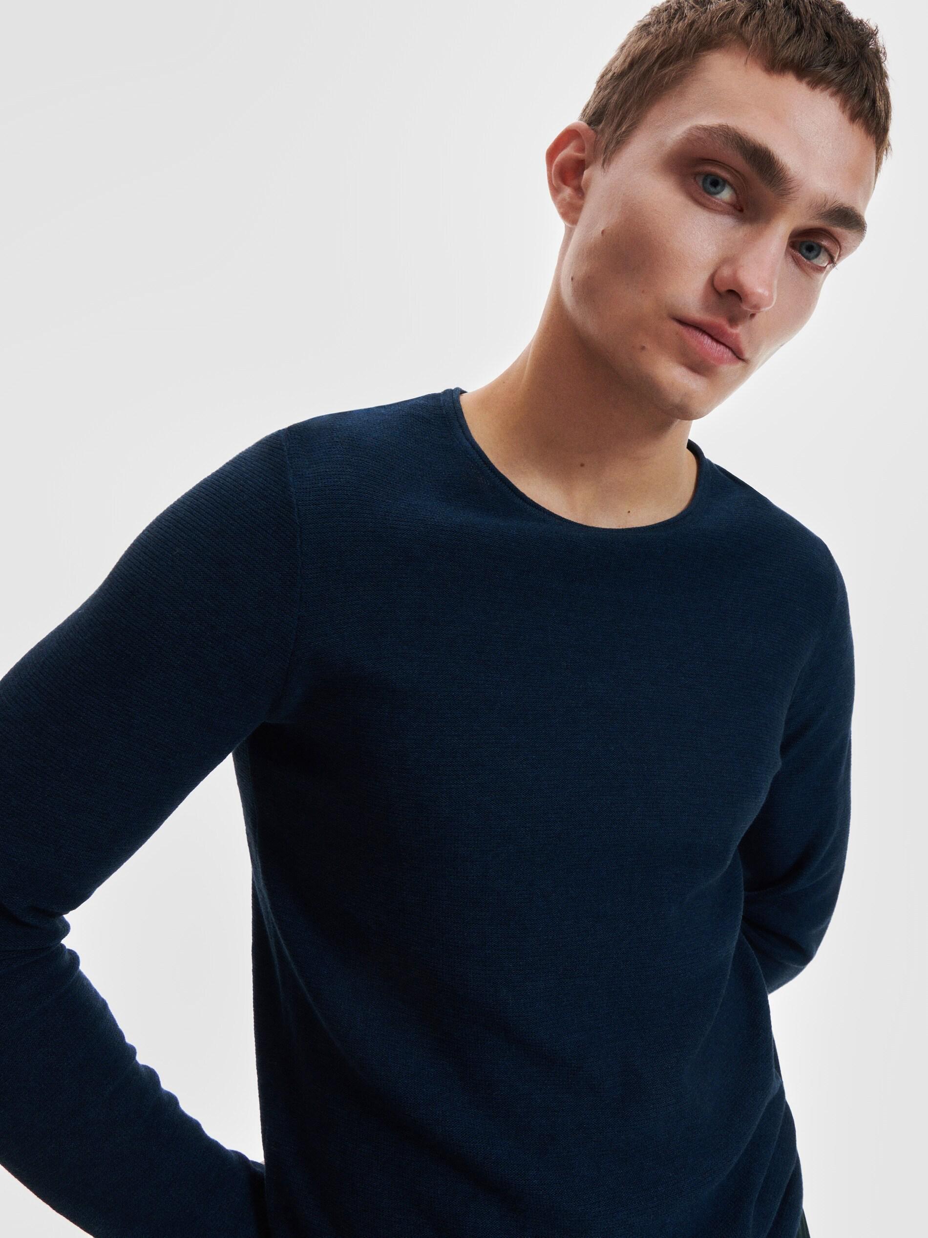 Navy Fitted Rib Knit Jumper, , large image number 3