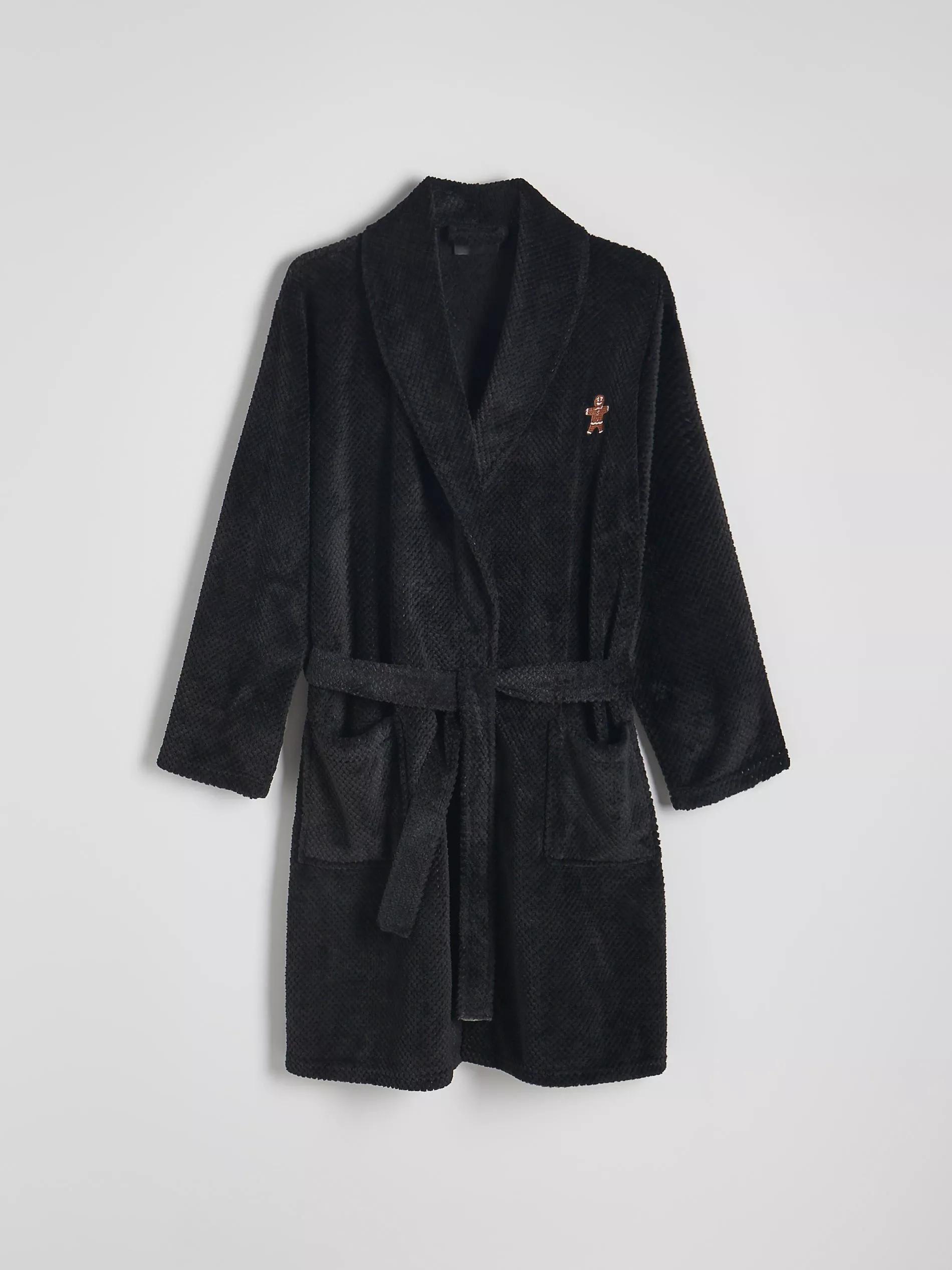 Black Dressing Gown With Tie Belt, , large image number 0
