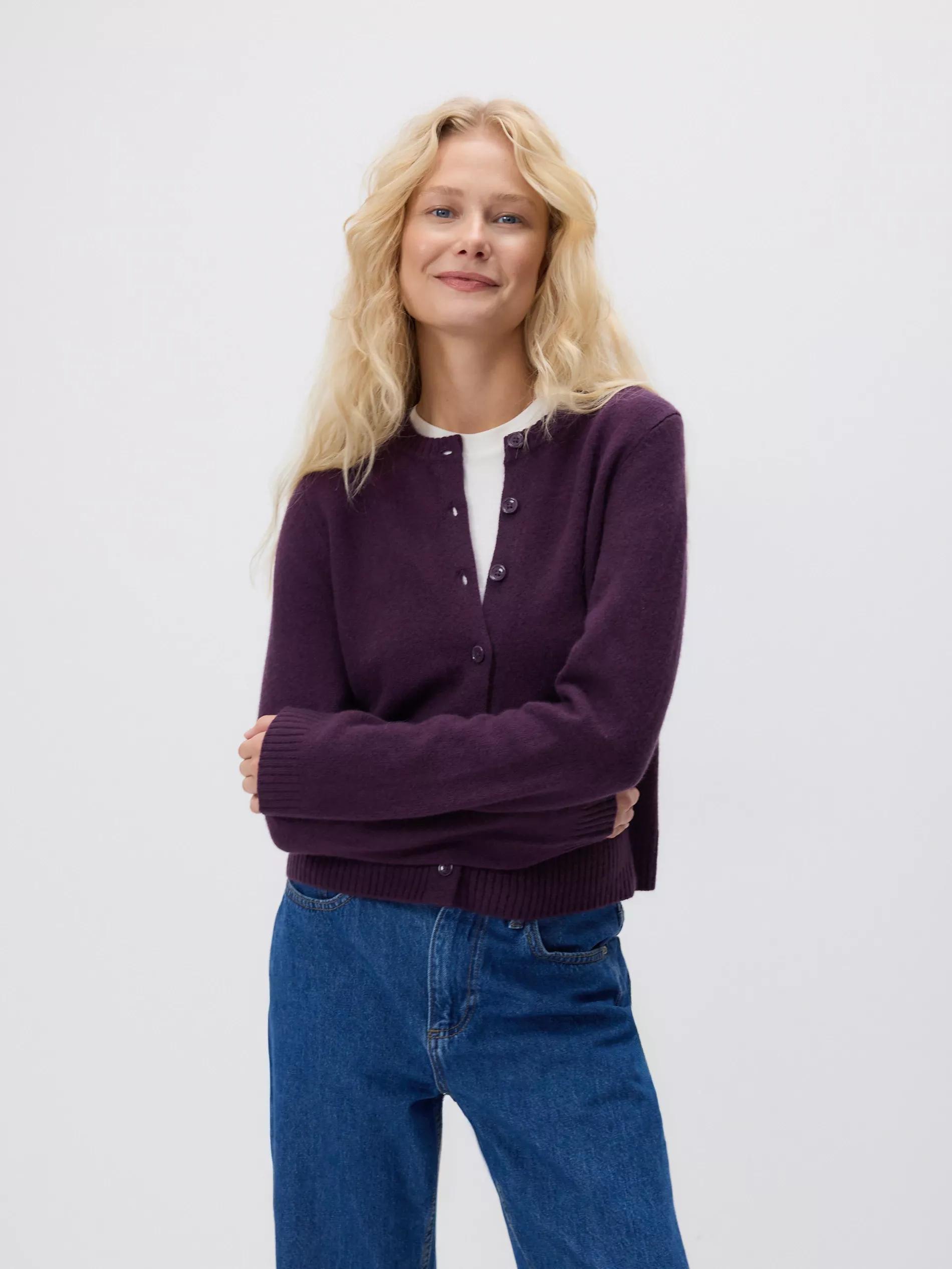 Purple Wool Cardigan, Purple, medium