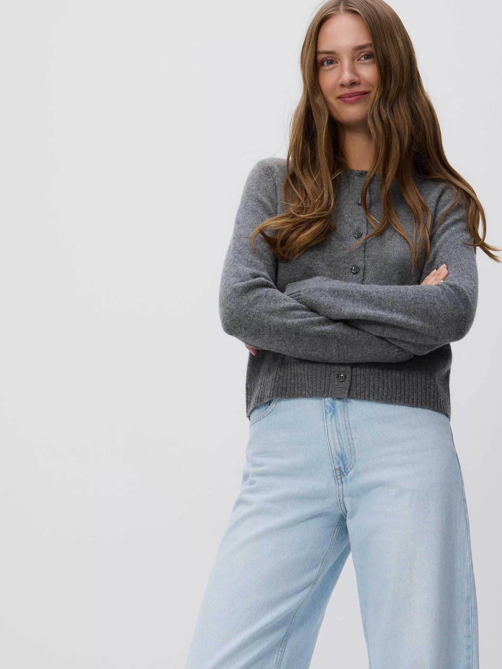 Grey Wool Cardigan, Grey, medium