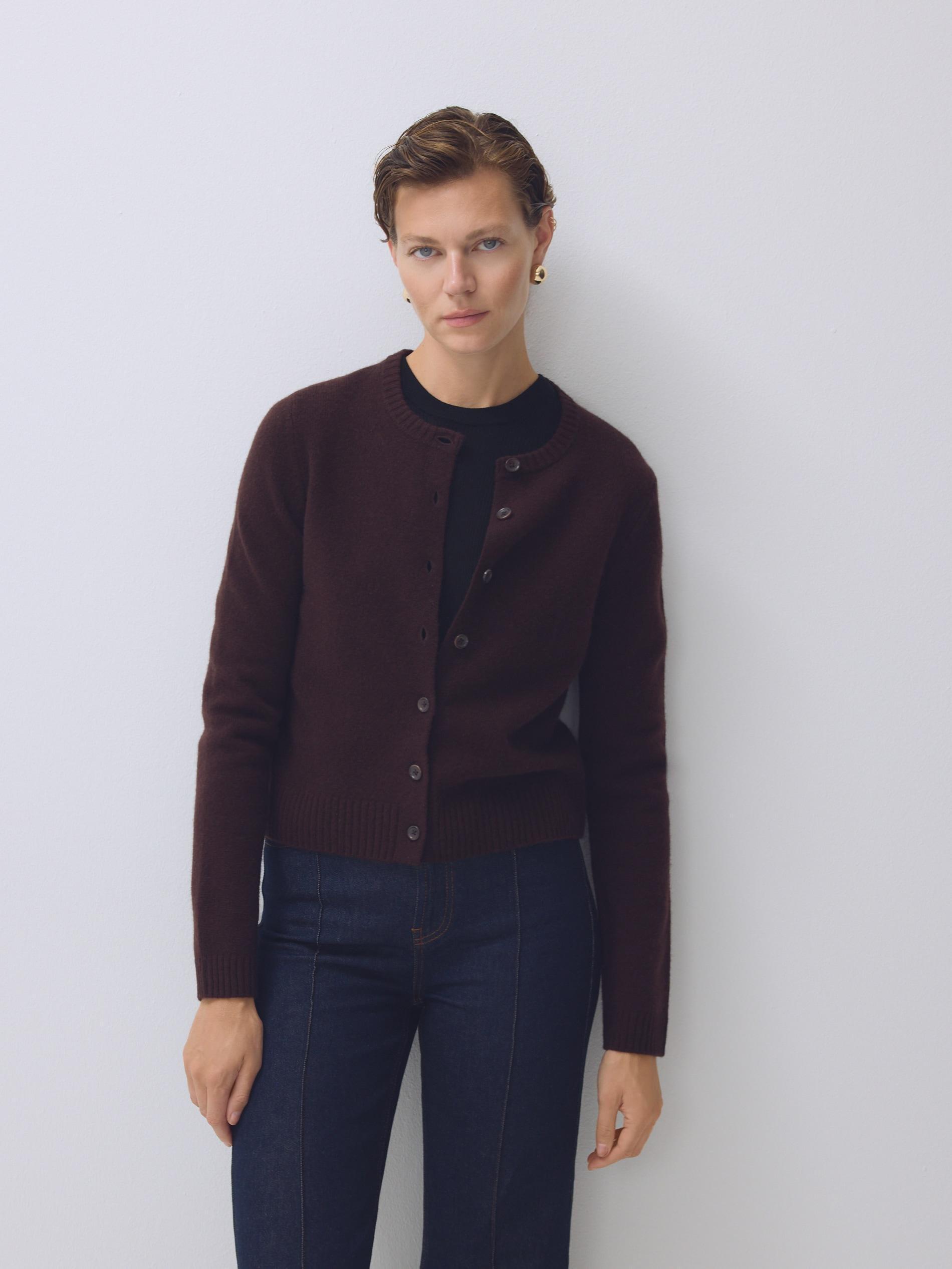 Brown Wool Cardigan, Brown, large image number 2