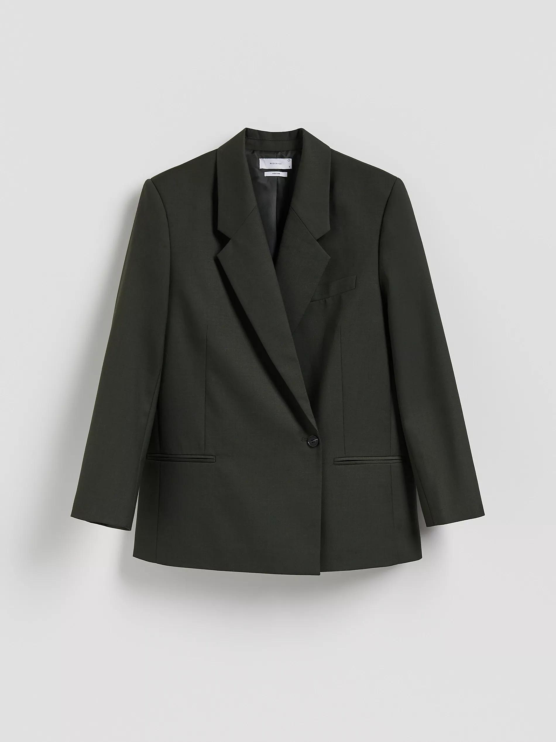 Green Wool Blend Blazer, Green, medium