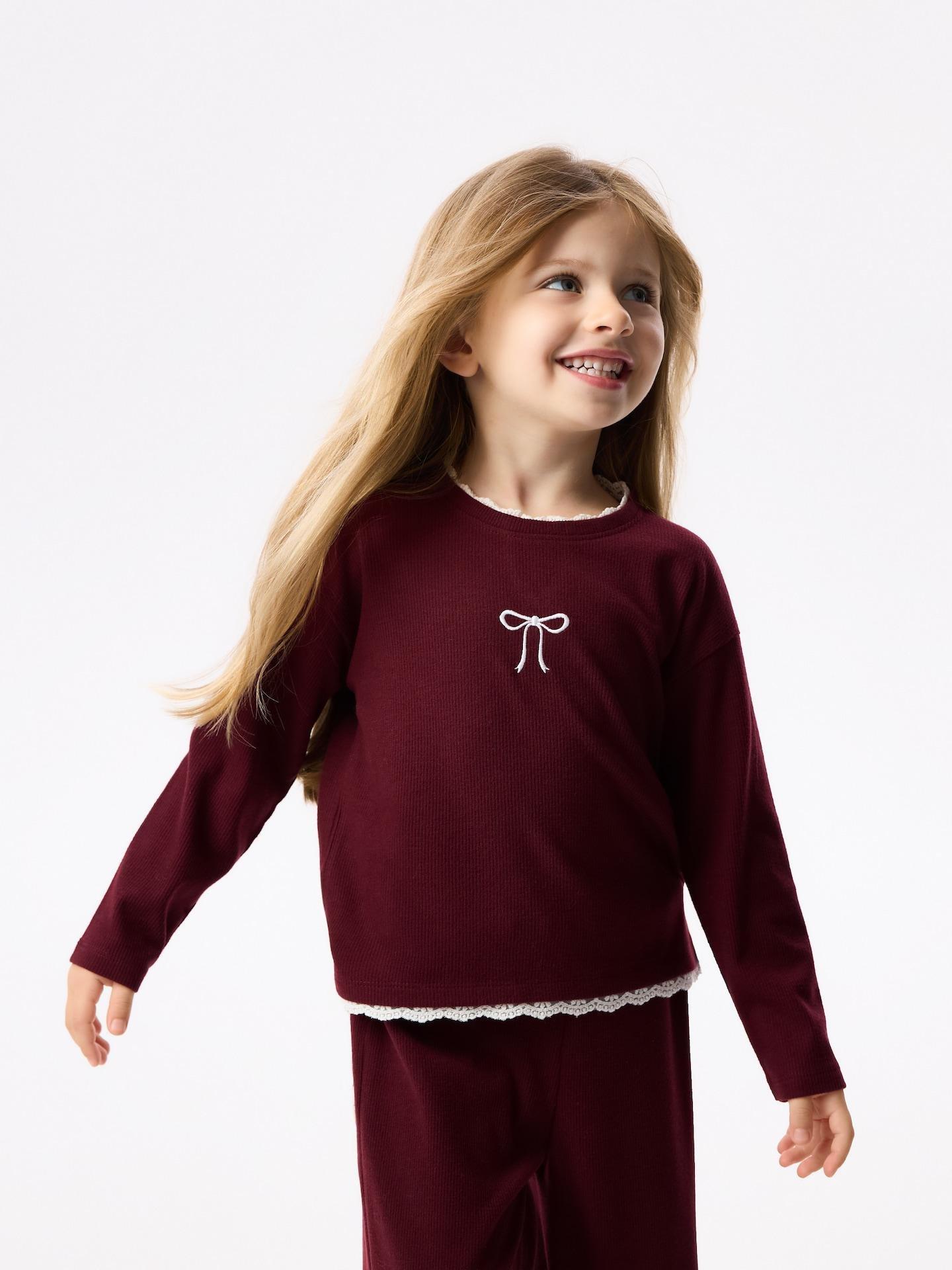 Maroon Ribbed Blouse With Bow, Burgundy, medium