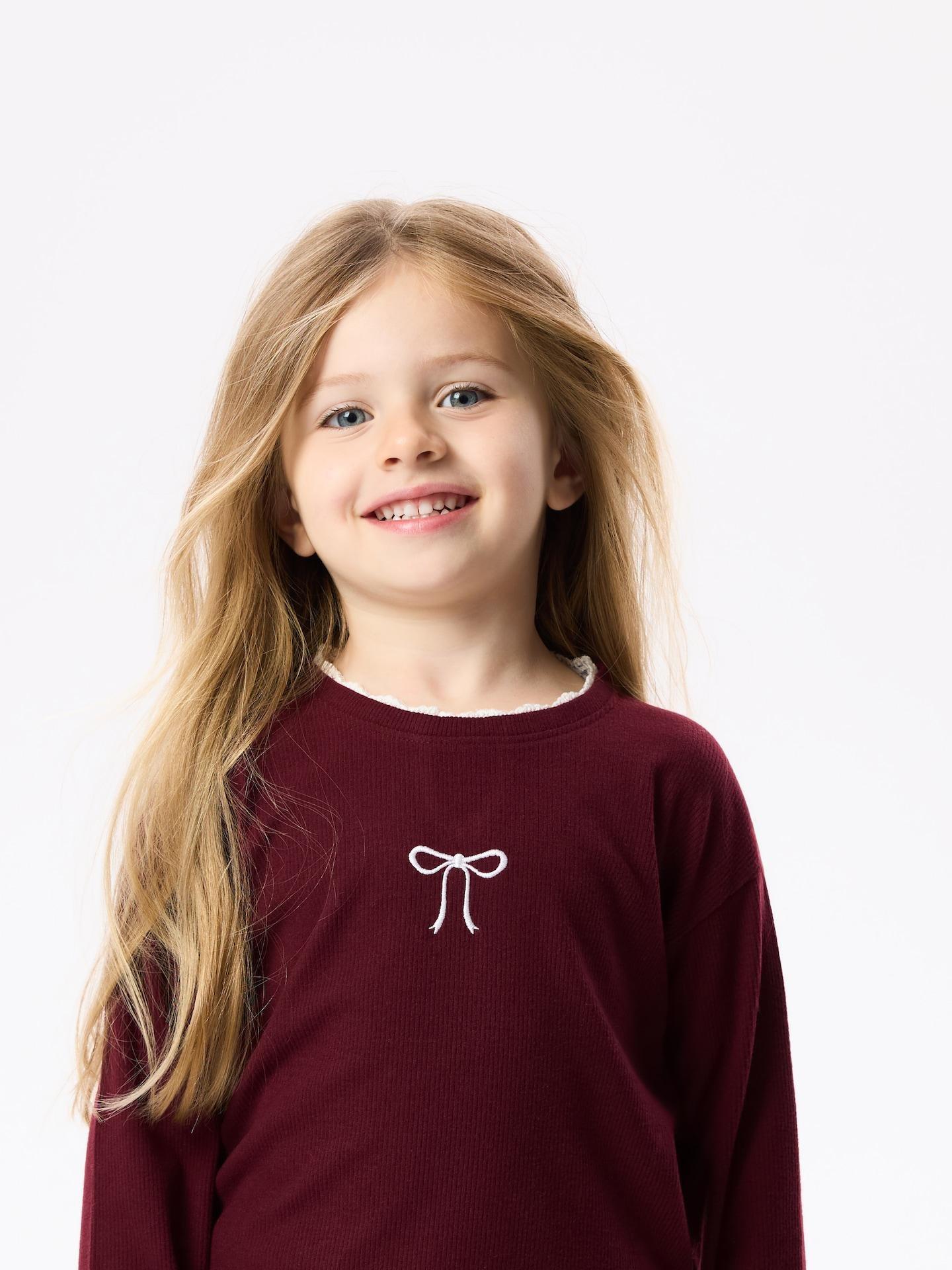 Maroon Ribbed Blouse With Bow, Burgundy, medium