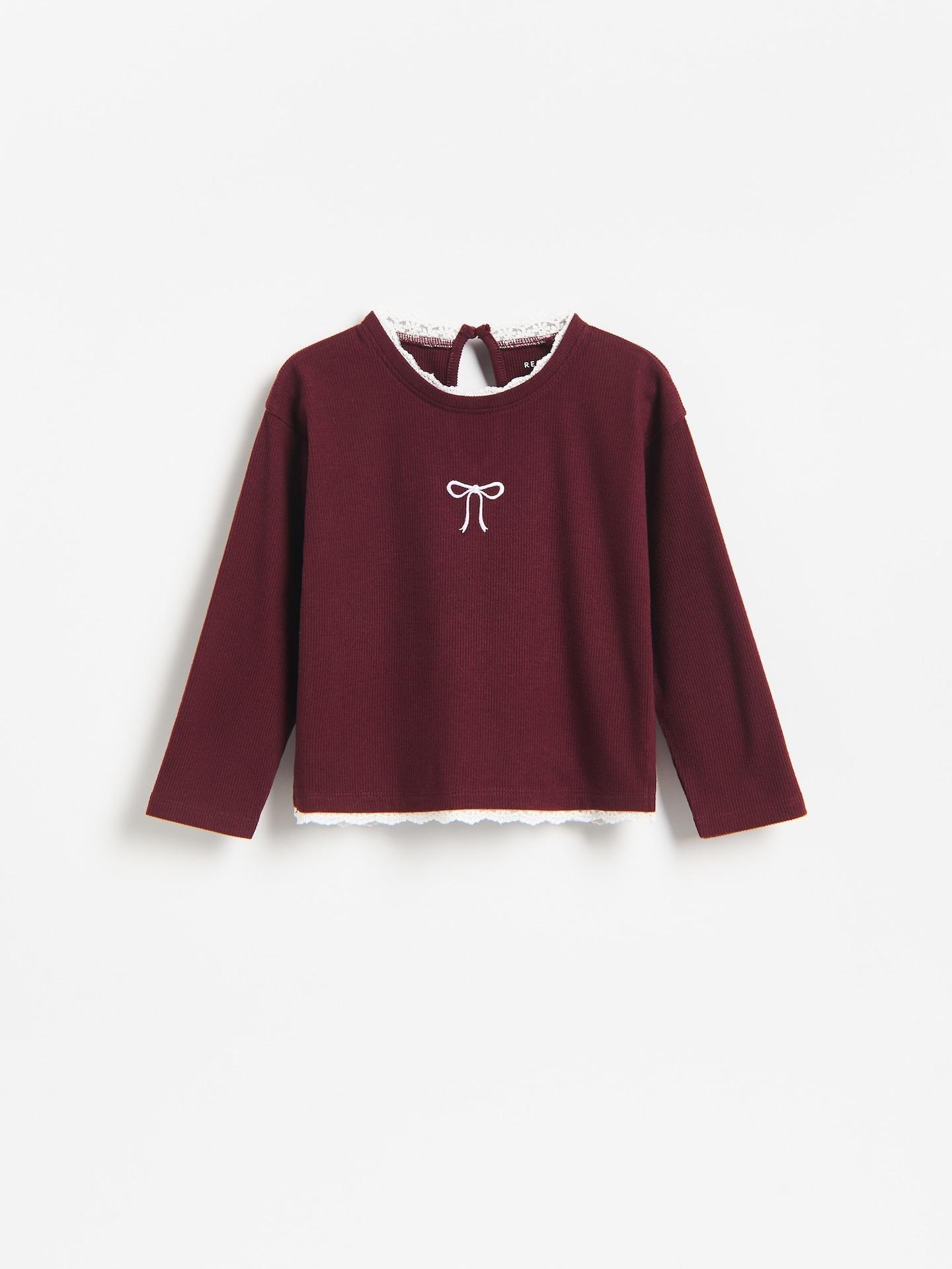 Maroon Ribbed Blouse With Bow, Burgundy, large image number 3