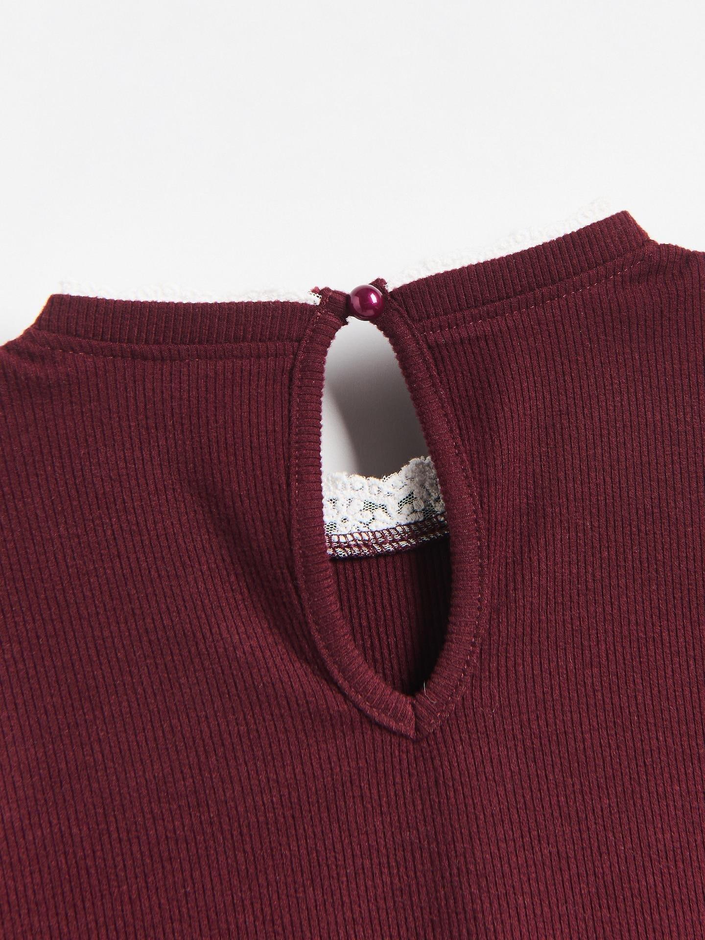 Maroon Ribbed Blouse With Bow, Burgundy, large image number 4