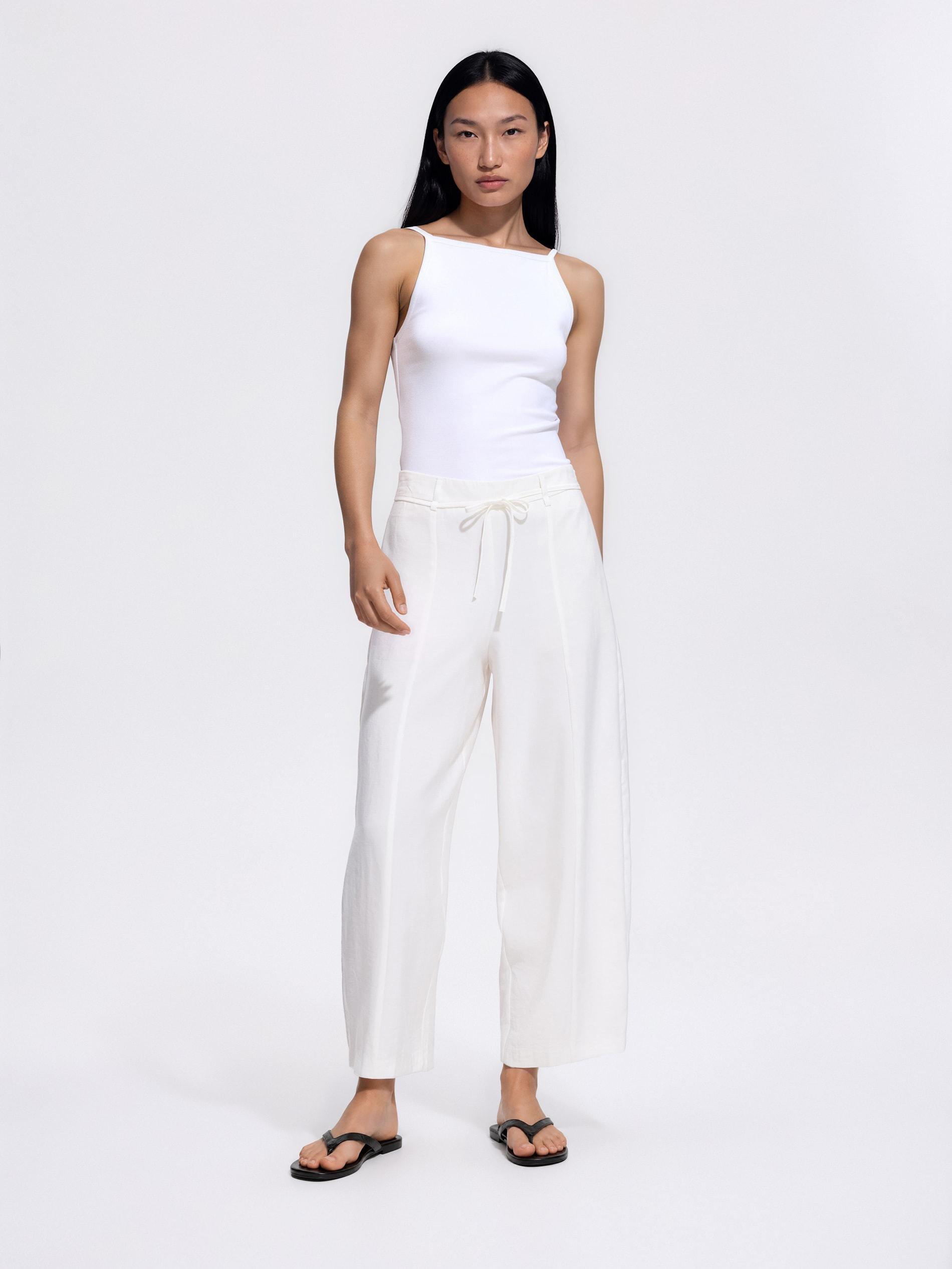 White Barrel Leg Trousers, White, large image number 3