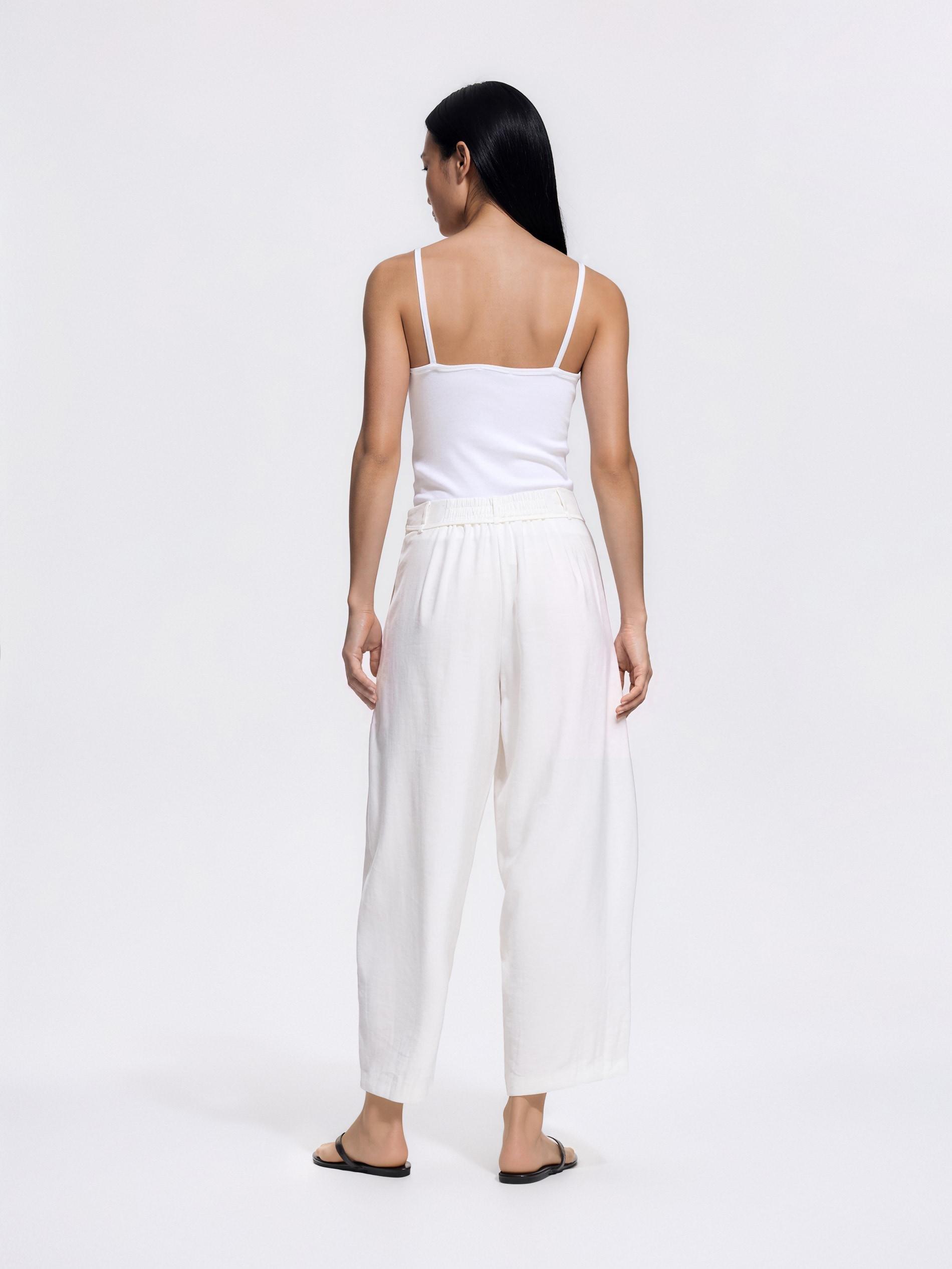 White Barrel Leg Trousers, White, large image number 4