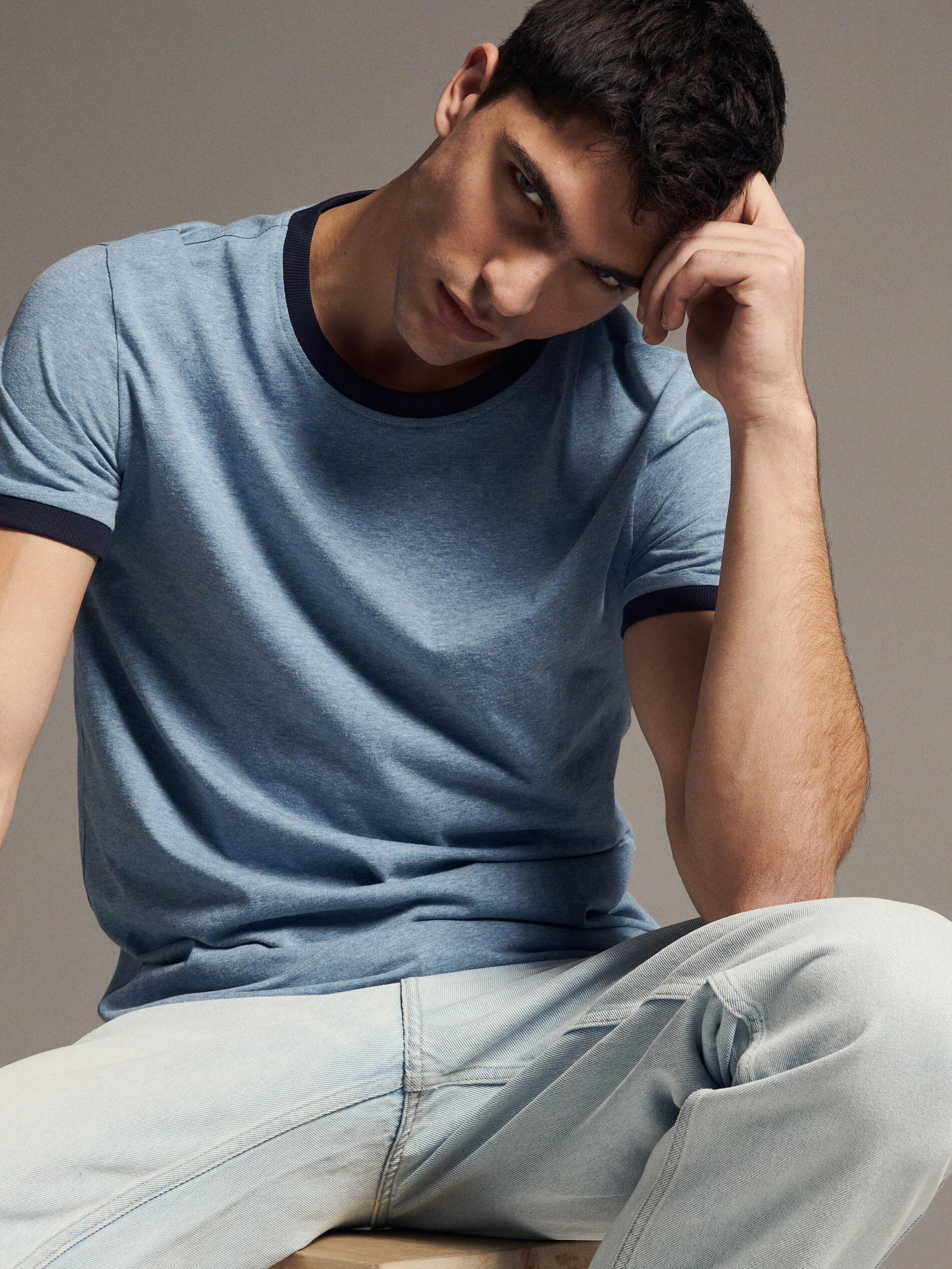 Blue T-Shirt With Contrasting Trim, , large image number 0