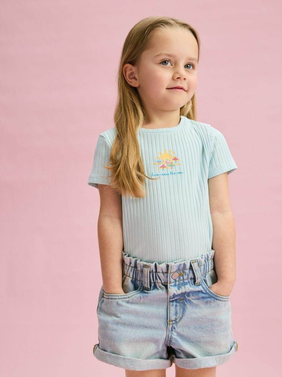 Blue Paperbag Denim Shorts, , large image number 0