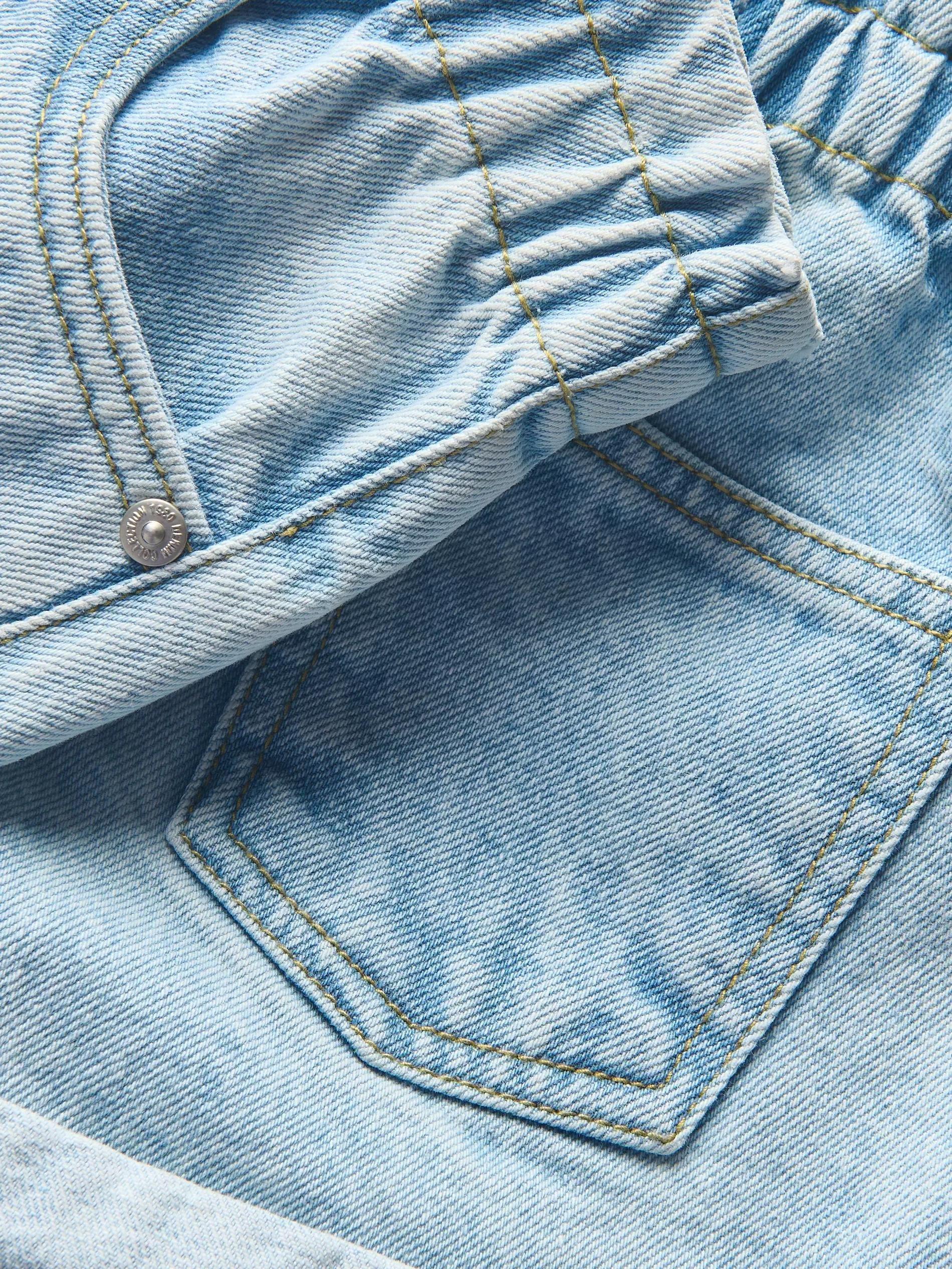 Blue Paperbag Denim Shorts, , large image number 4