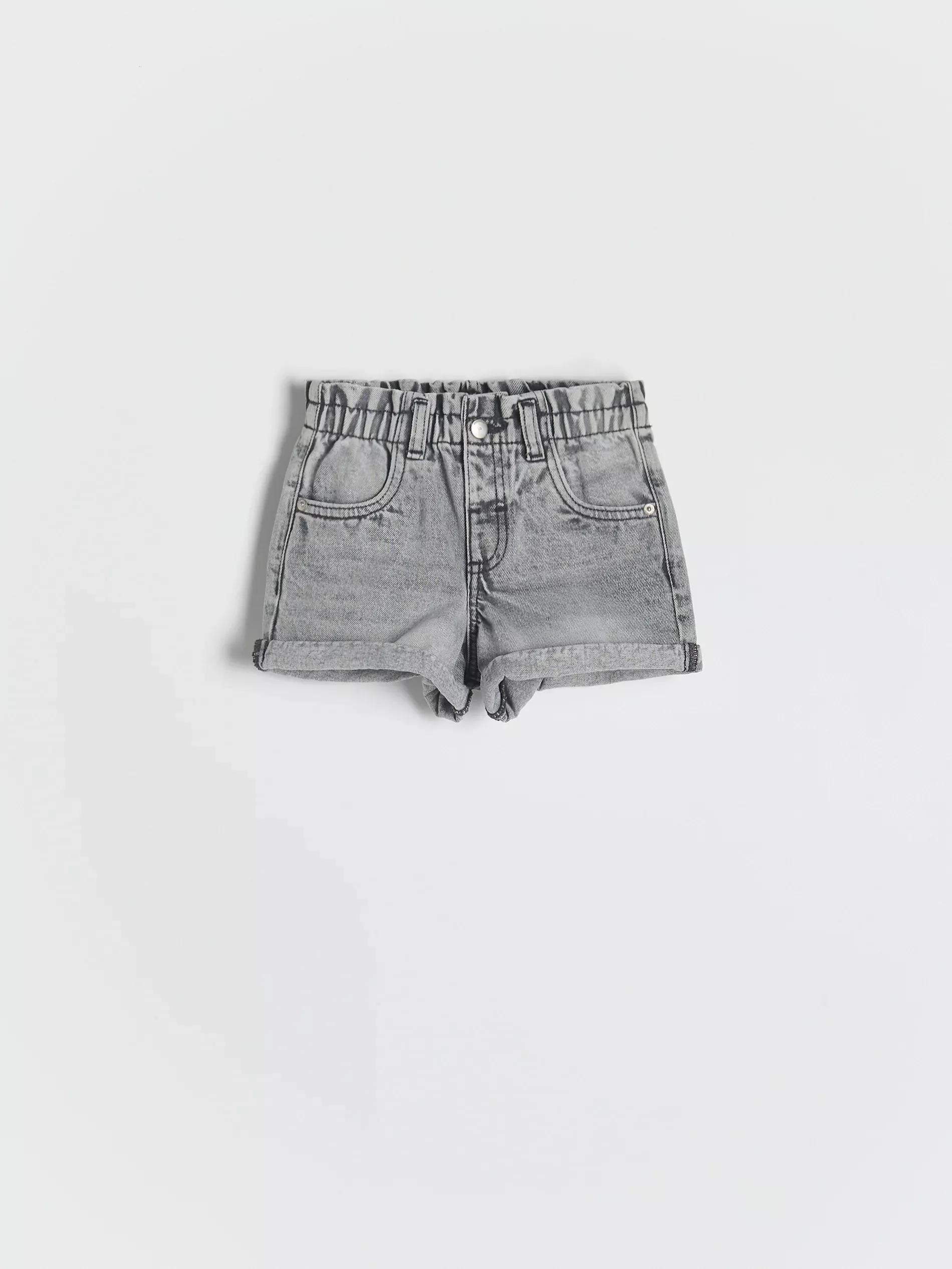 Grey Paperbag Denim Shorts, , large image number 0