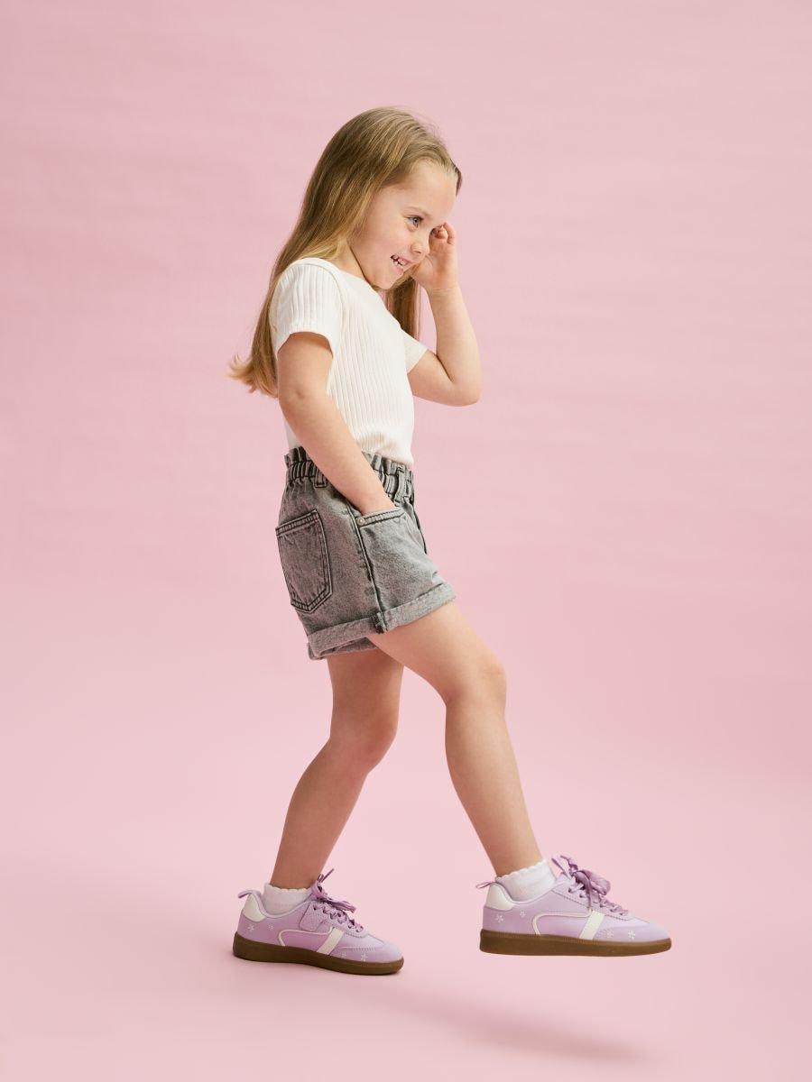 Grey Paperbag Denim Shorts, , large image number 0