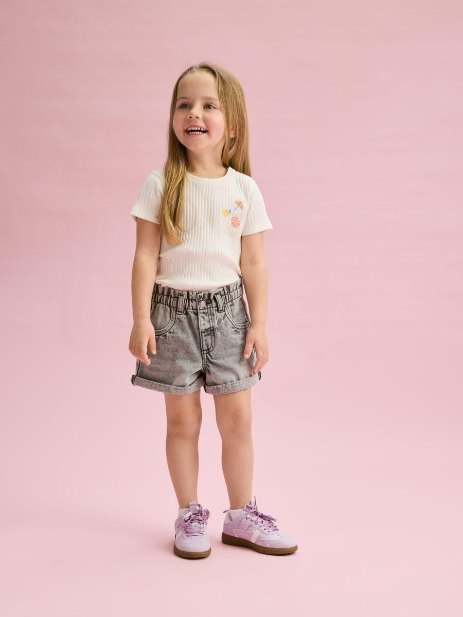 Grey Paperbag Denim Shorts, , large image number 1