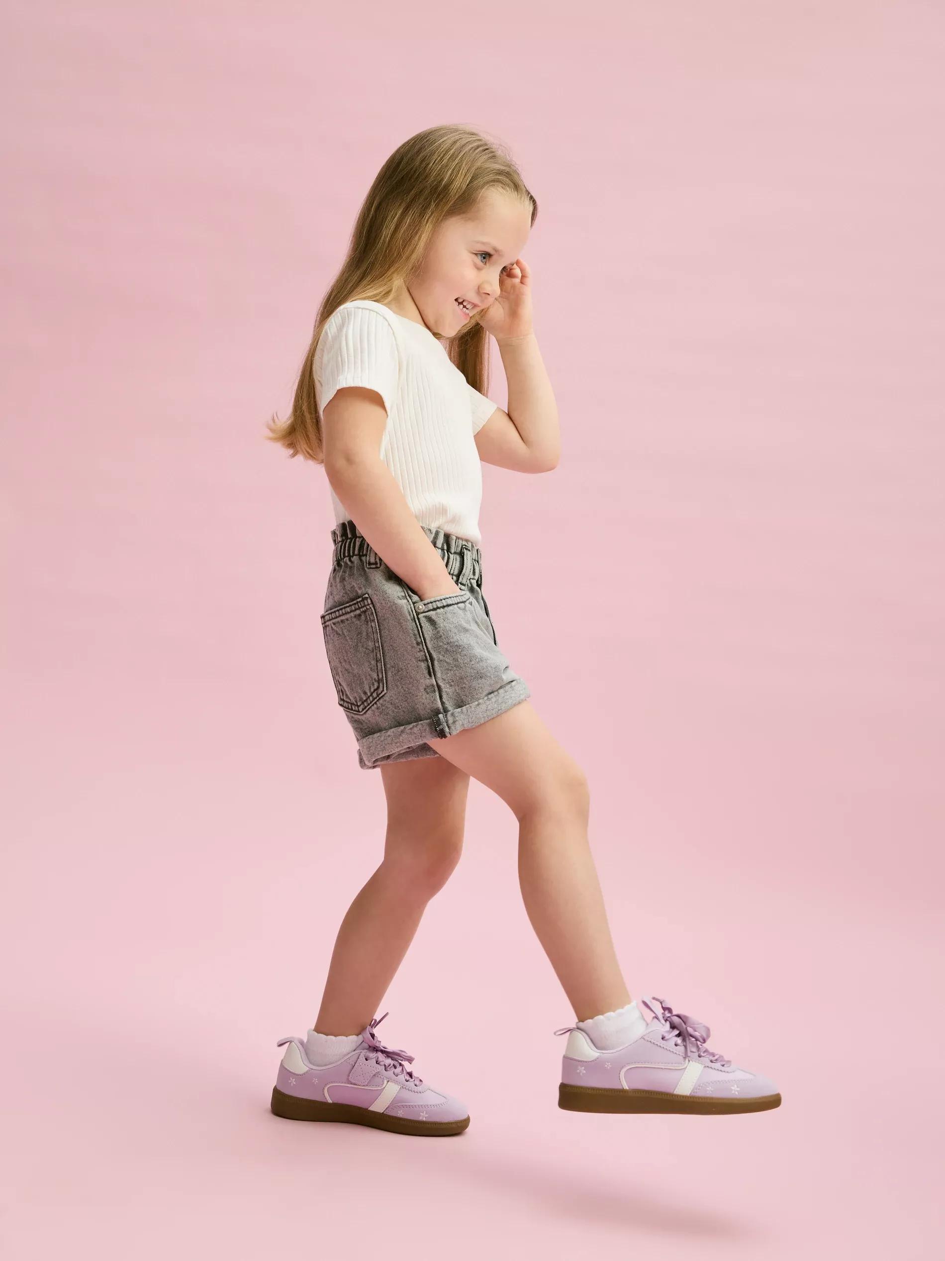 Grey Paperbag Denim Shorts, , large image number 2
