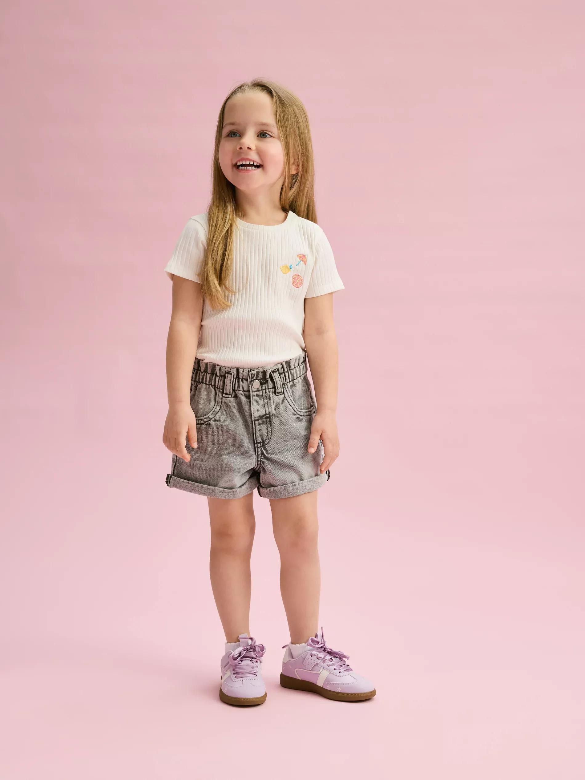Grey Paperbag Denim Shorts, , large image number 3