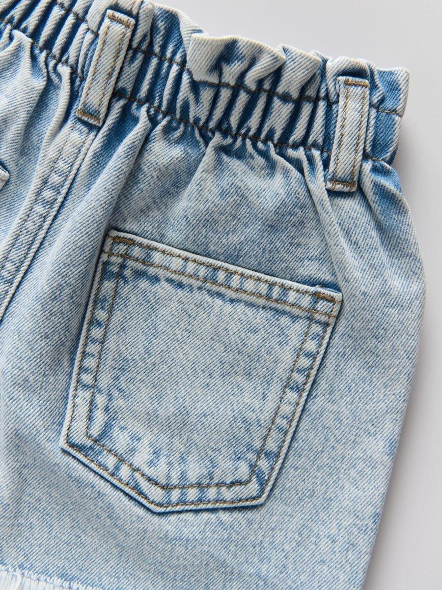 Blue Embroidered Denim Shorts, , large image number 2