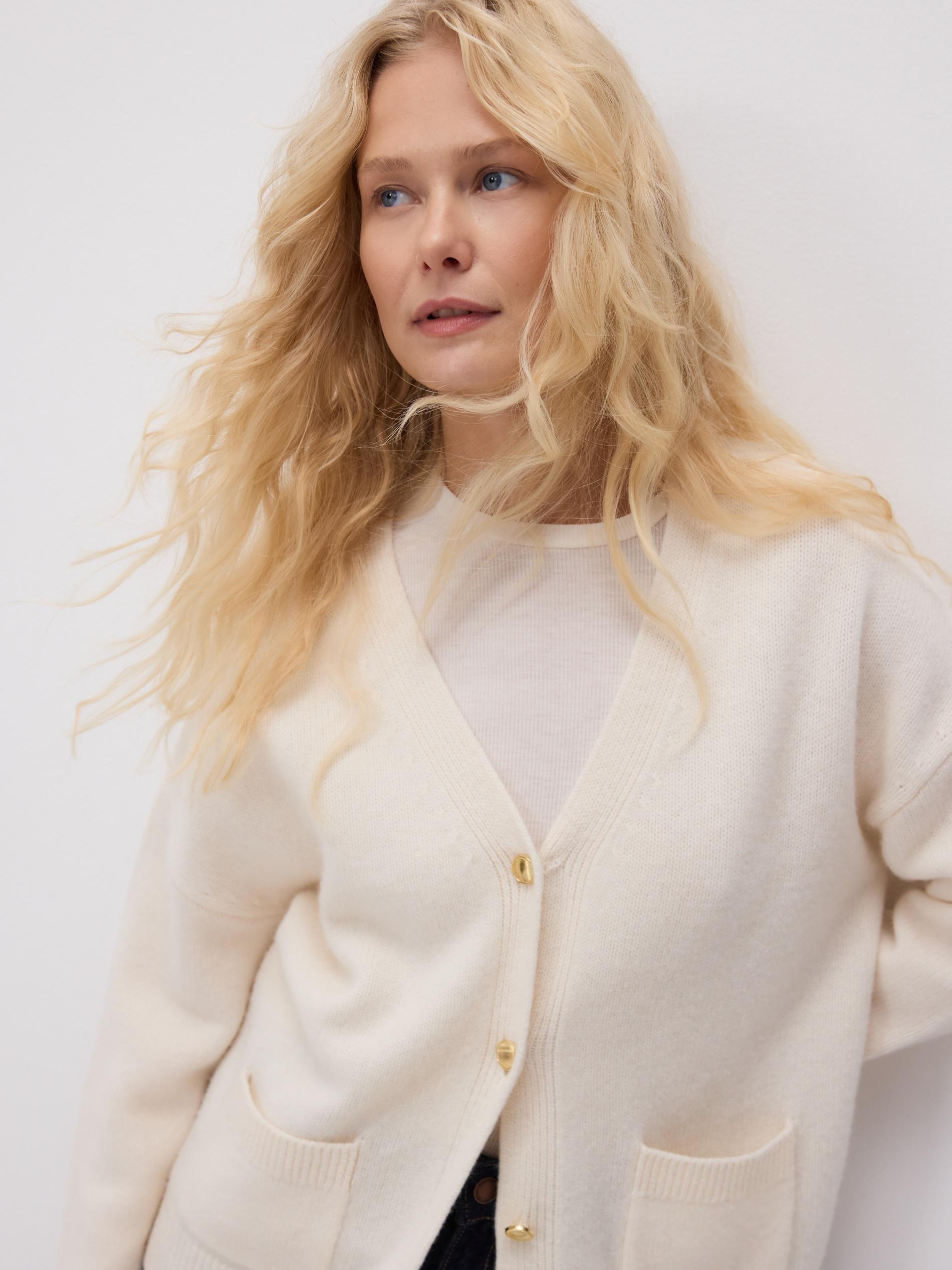 Beige Wool Cardigan, Ivory, medium