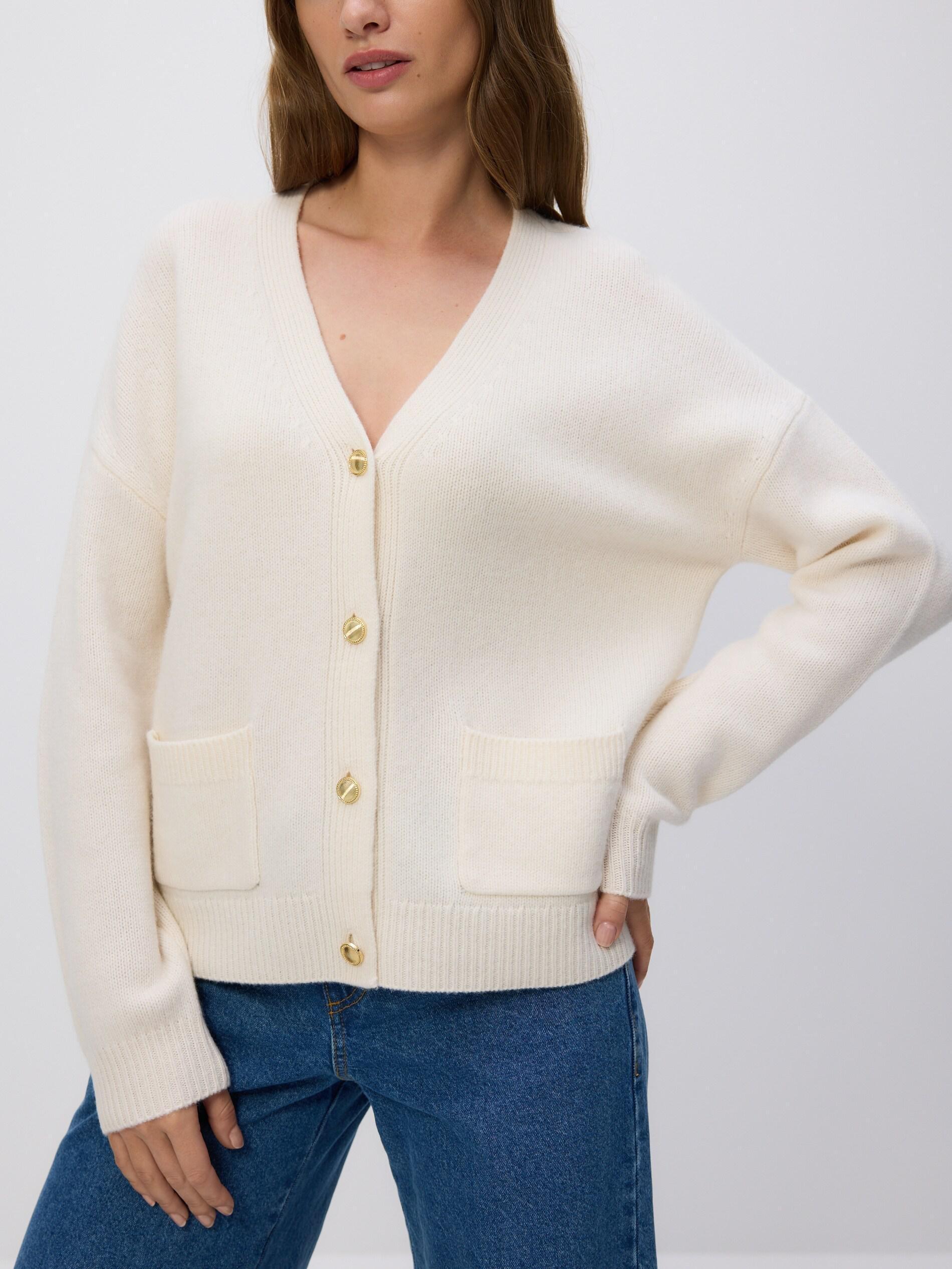Beige Wool Cardigan, Ivory, large image number 1