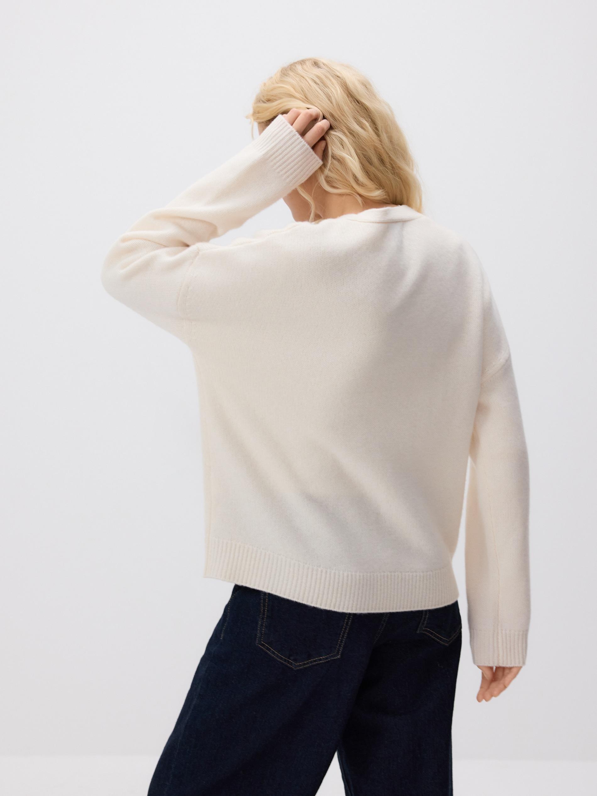 Beige Wool Cardigan, Ivory, medium