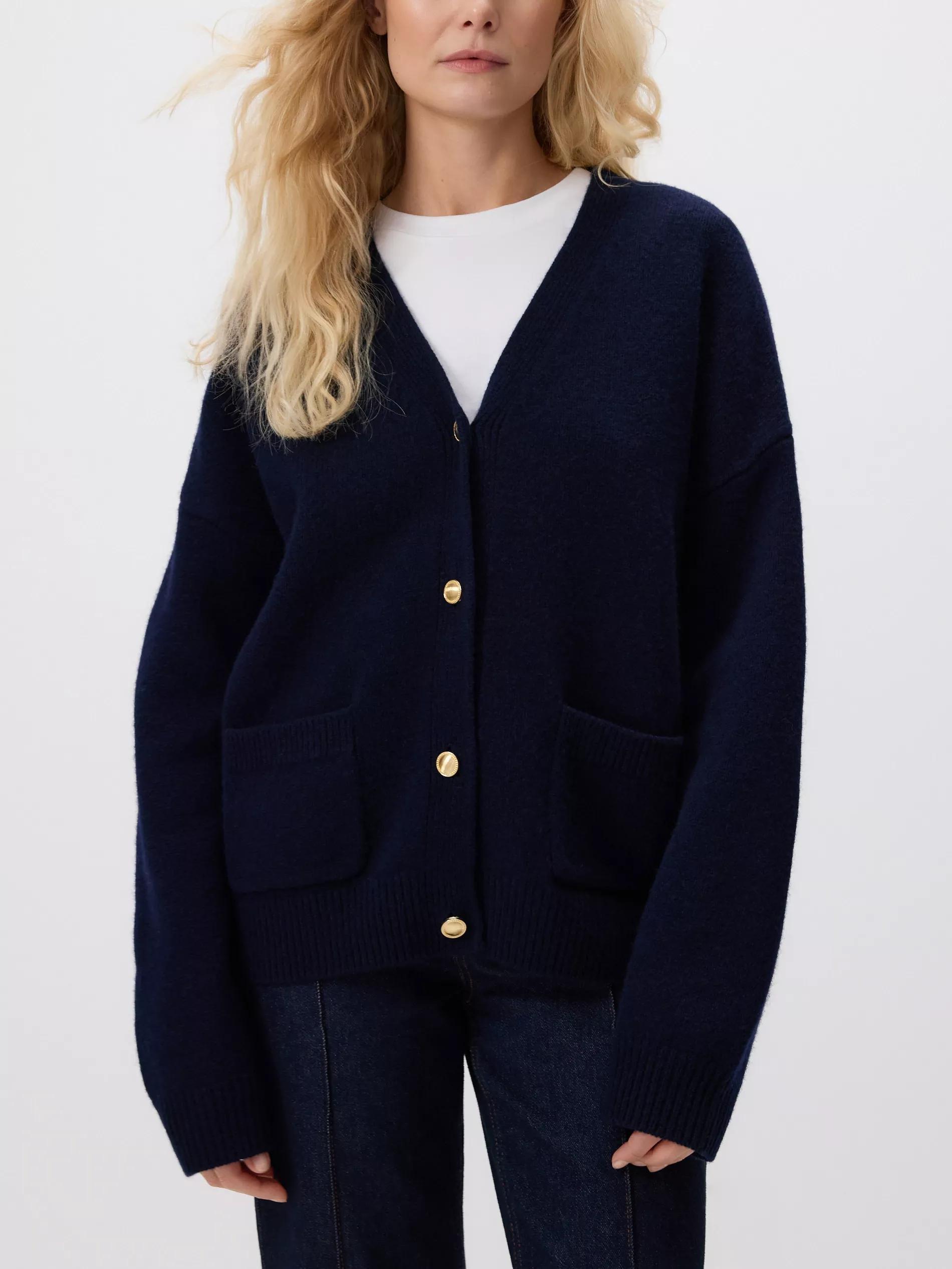 Navy Wool Cardigan, Navy, large image number 0