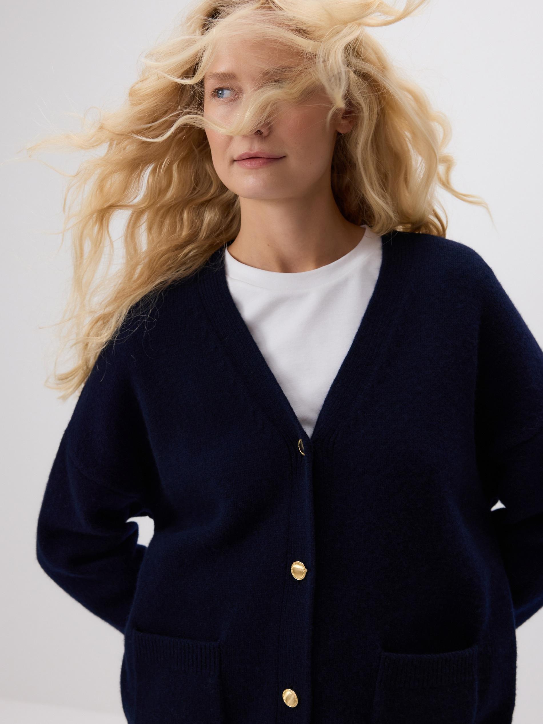 Navy Wool Cardigan, Navy, large image number 2