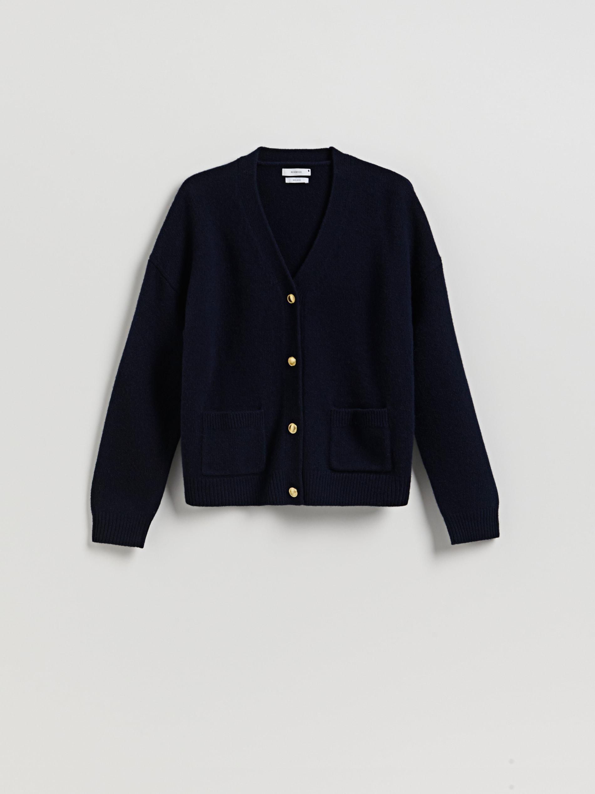Navy Wool Cardigan, Navy, large image number 4