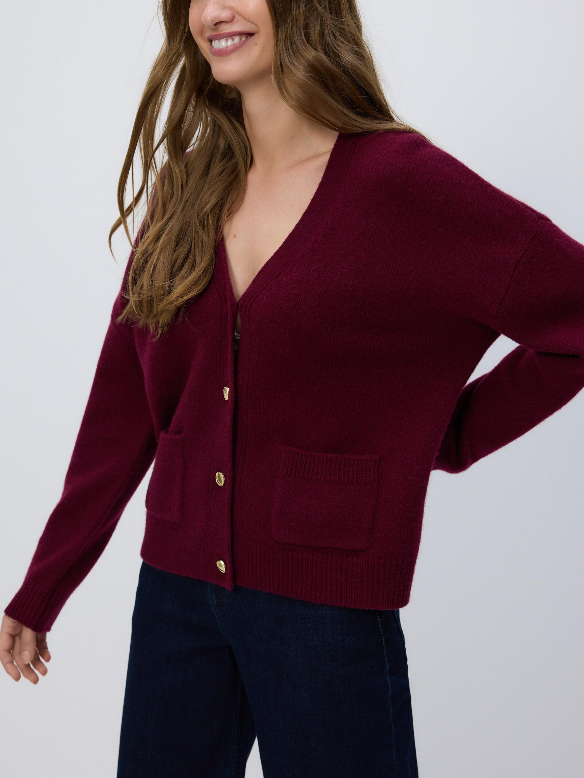 Maroon Wool Cardigan, Burgundy, medium