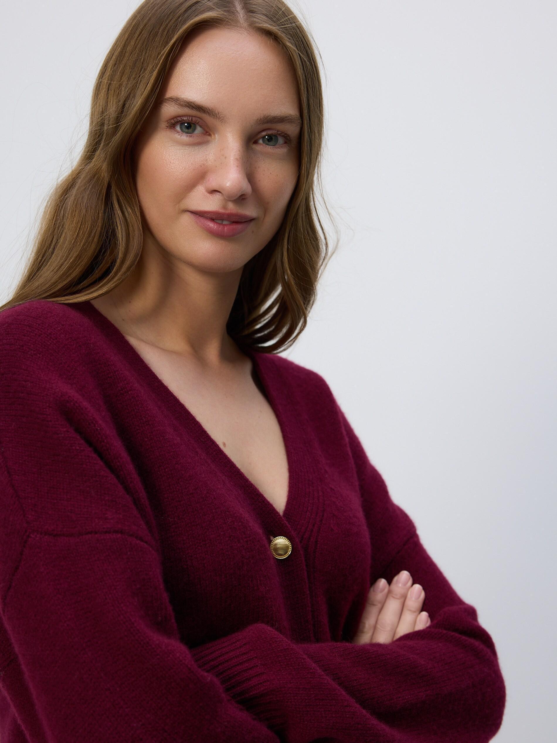 Maroon Wool Cardigan, Burgundy, large image number 1