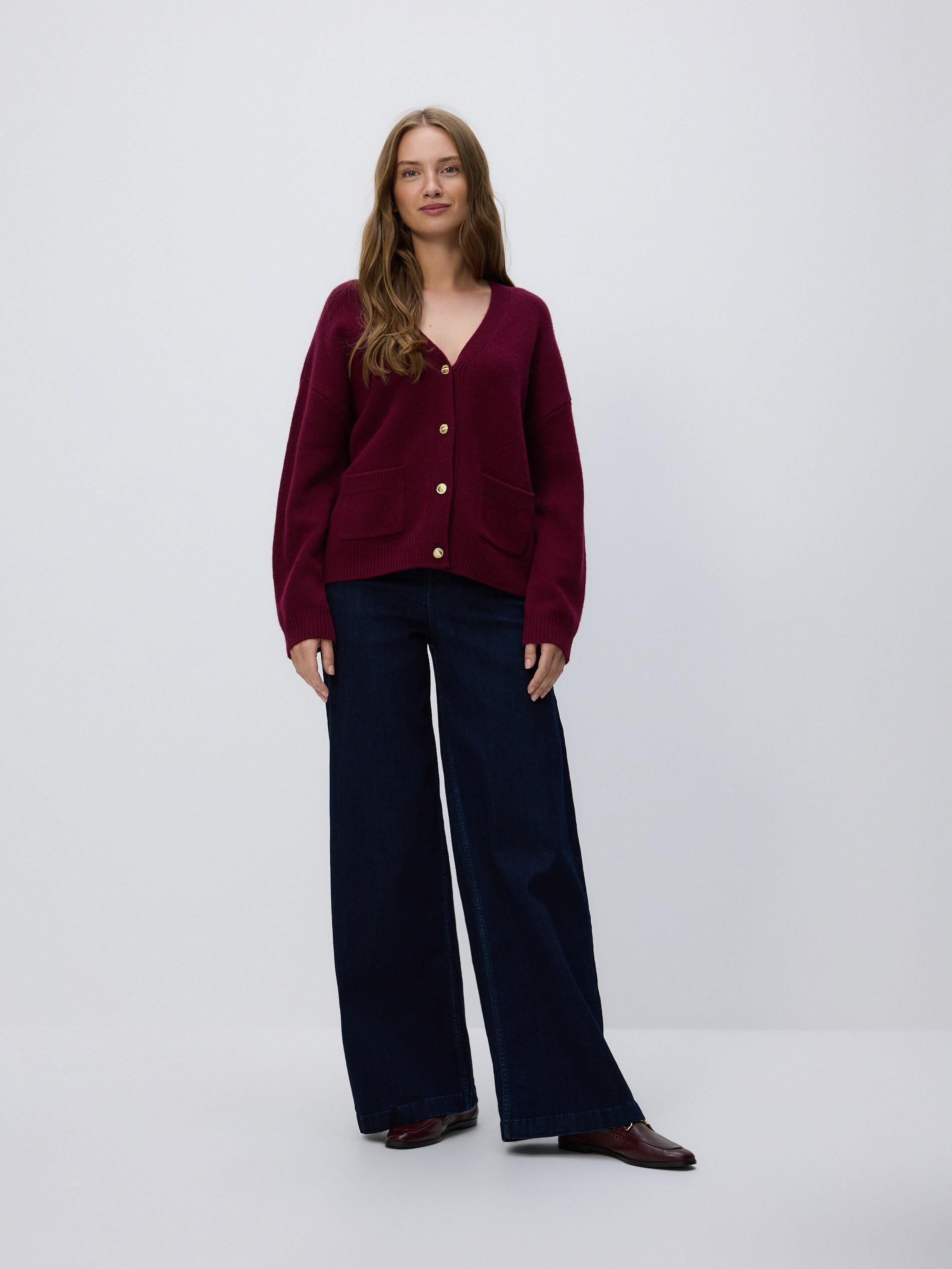 Maroon Wool Cardigan, Burgundy, large image number 3